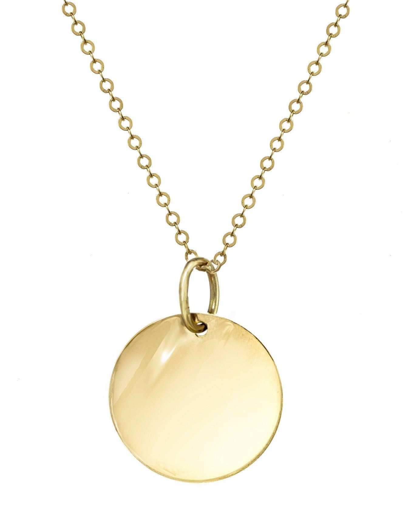 Chloe Necklace by KOZAKH. A 16 inch long Rollo chain necklace in 14K Gold Filled, featuring a 16mm Coin medallion.
