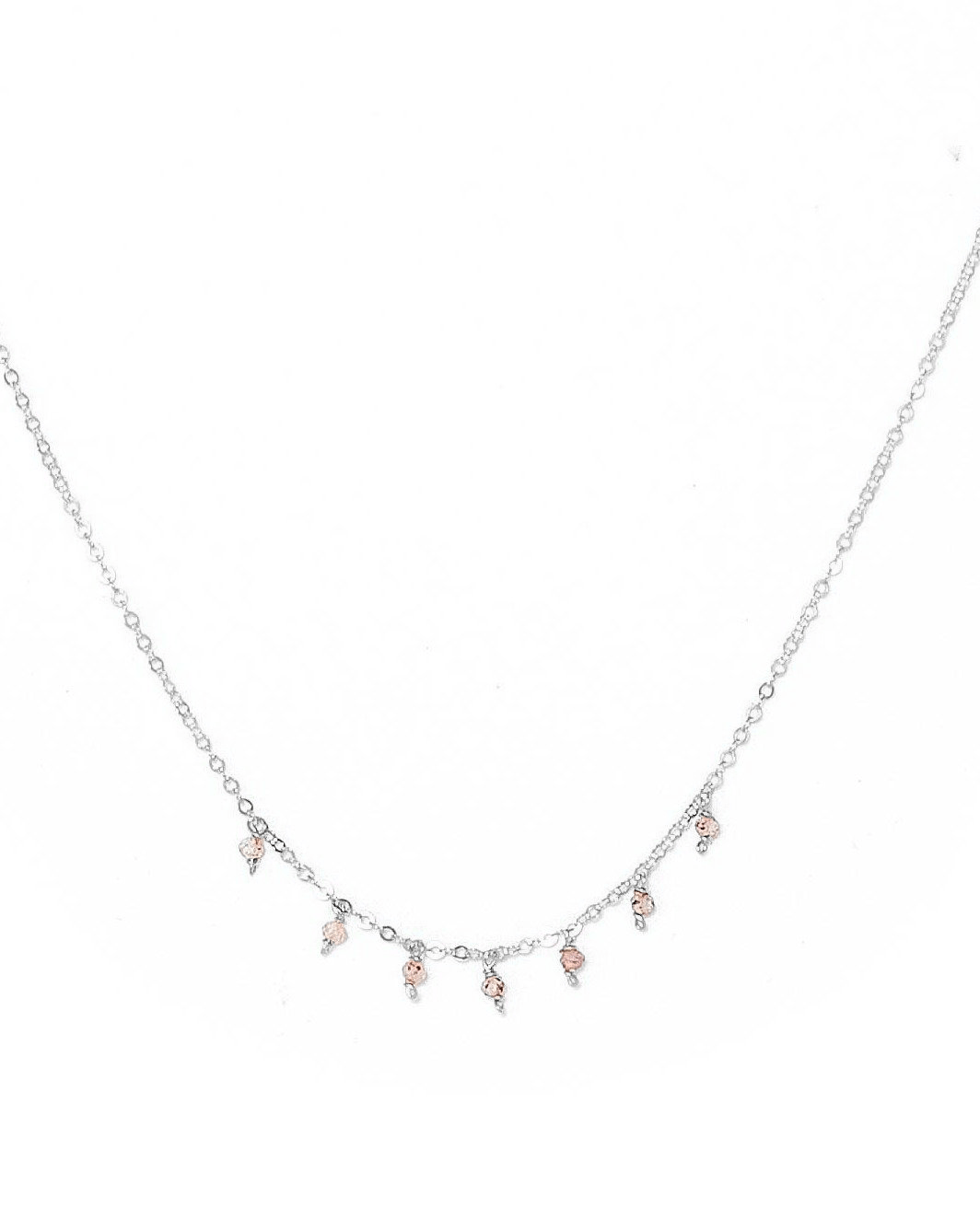 Cuy Necklace by KOZAKH. A 16 to 18 inch adjustable length necklace in Sterling Silver, featuring 2mm faceted round Cherry Quartz gems.