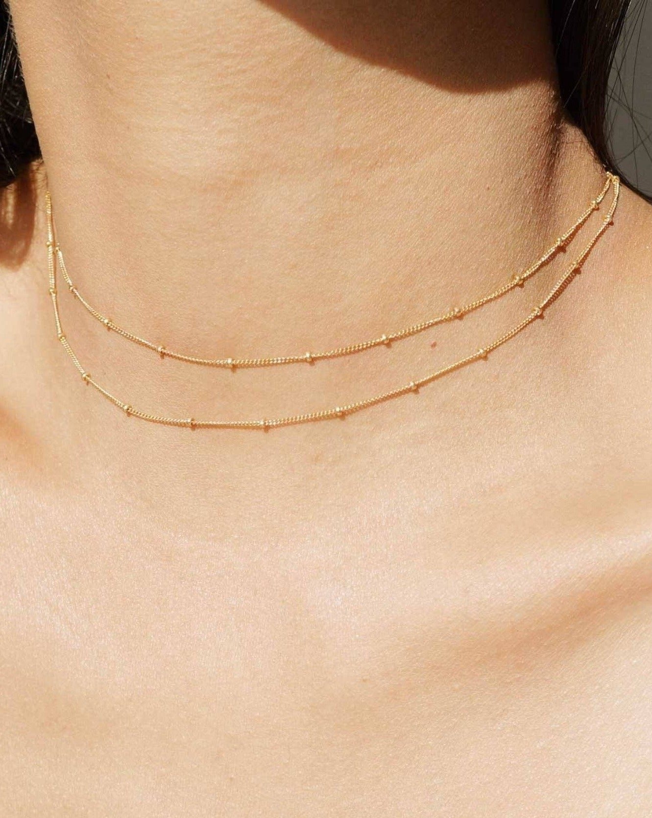 Galas Choker by KOZAKH. A 14 to 16 inch adjustable length double chain style choker necklace in 14K Gold Filled.
