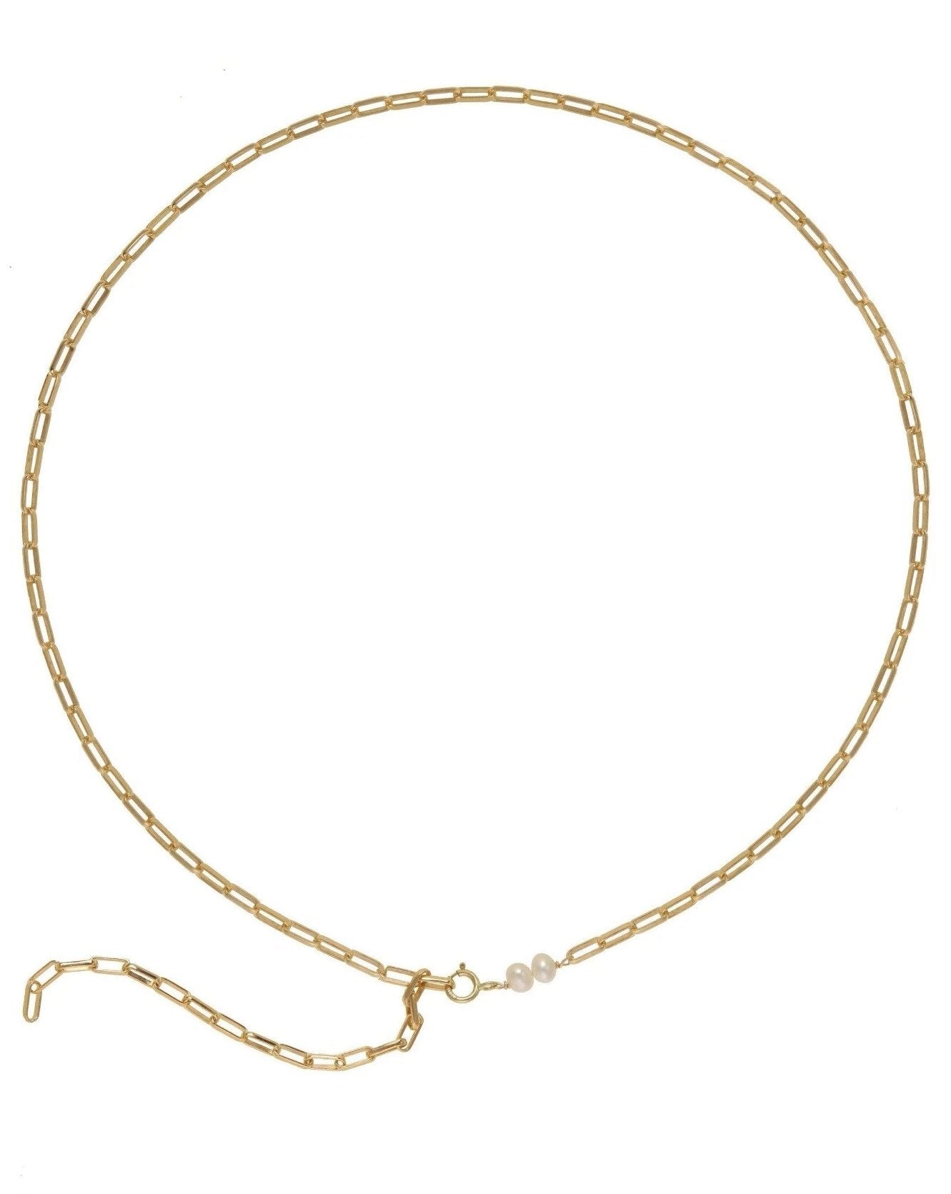 Harini Necklace by KOZAKH. A 18 inch long necklace in 14K Gold Filled, featuring 5mm white potato Pearls.