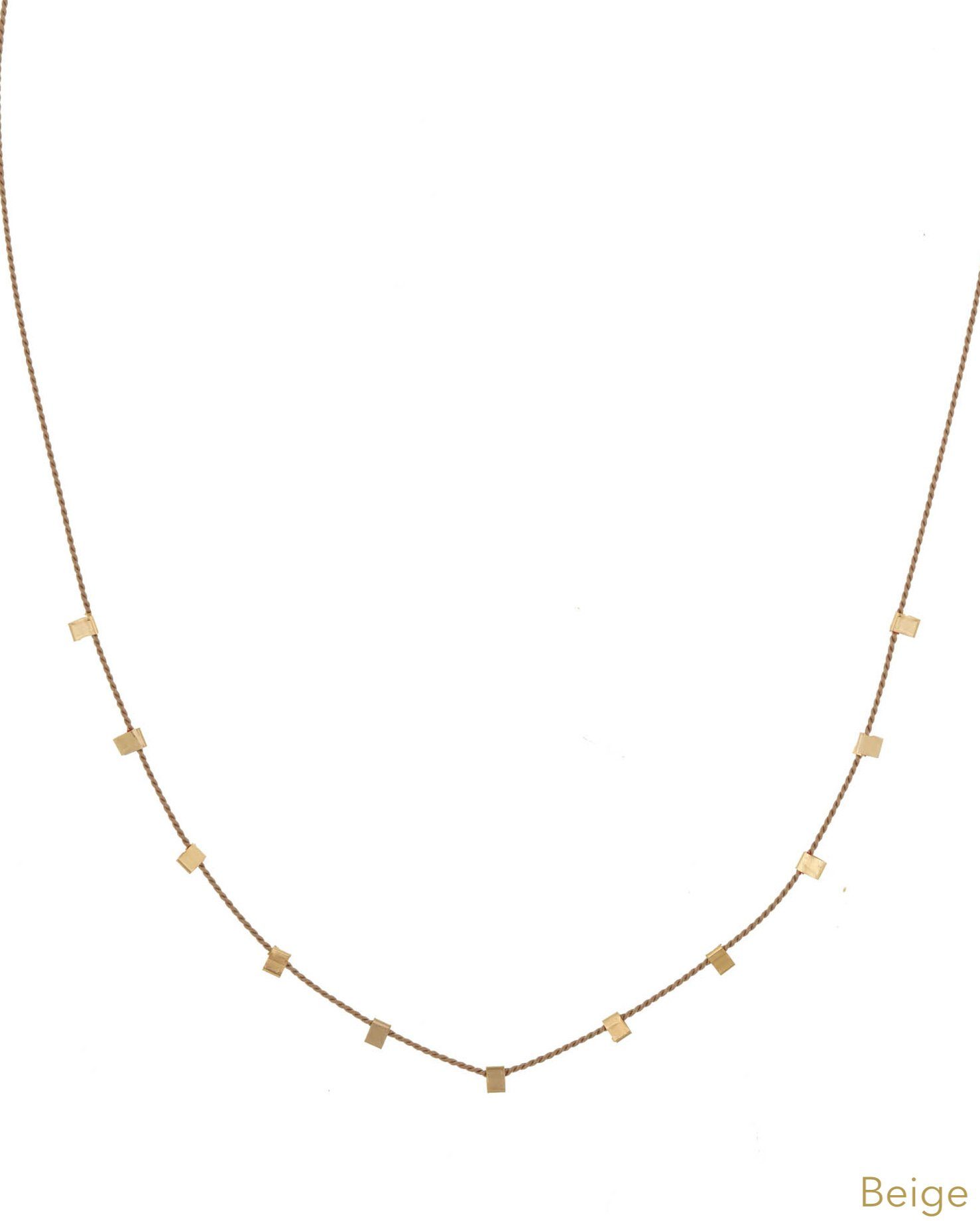 Hilo Necklace by KOZAKH. A 16 inch long natural silk thread necklace, embellished with 14K Gold Filled square cut metals.
