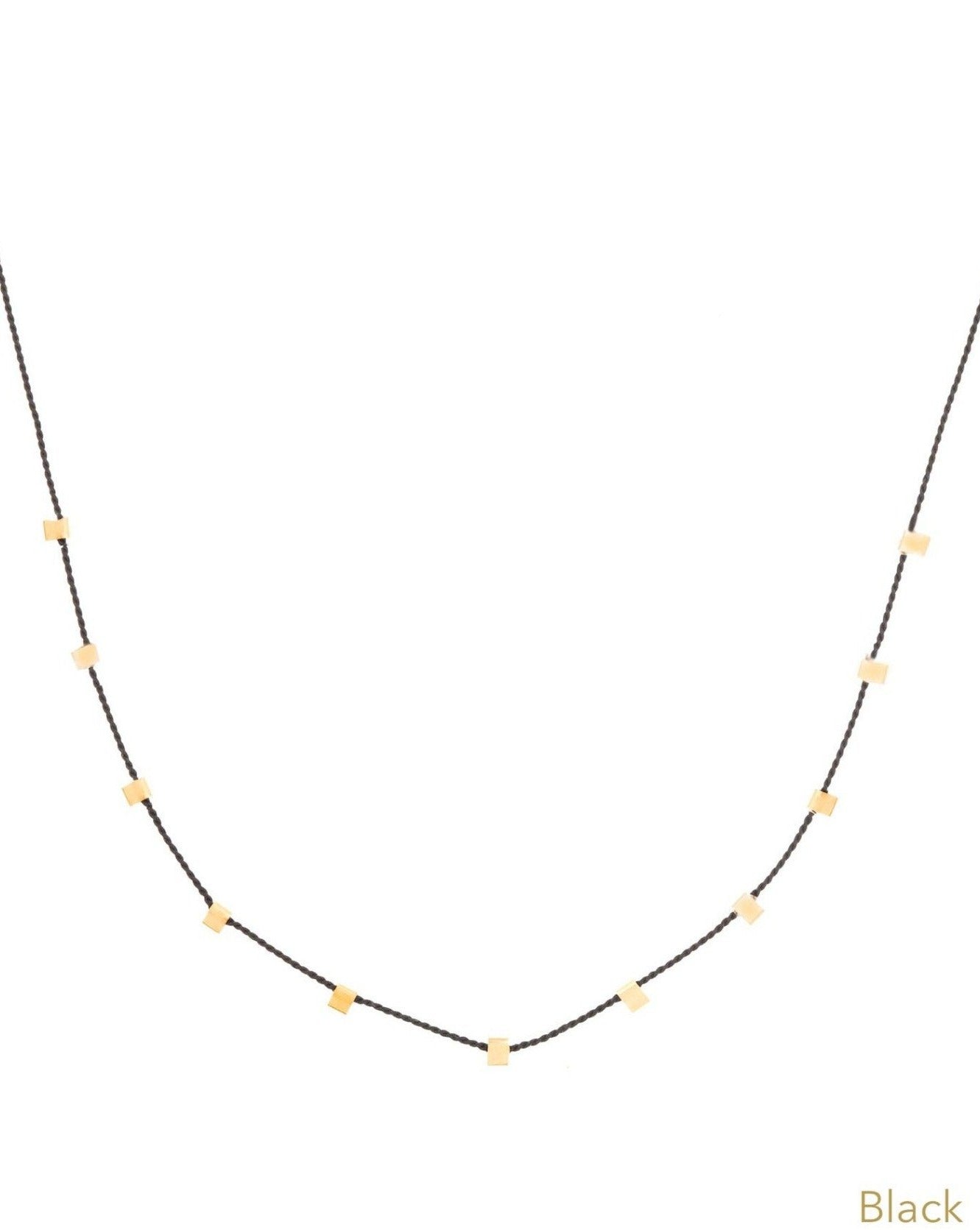 Hilo Necklace by KOZAKH. A 16 inch long natural silk thread necklace, embellished with 14K Gold Filled square cut metals.