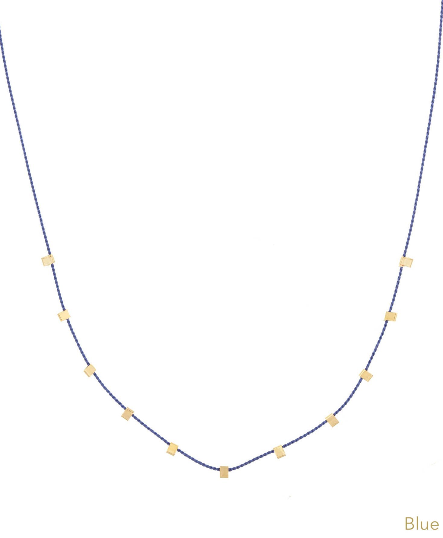 Hilo Necklace by KOZAKH. A 16 inch long natural silk thread necklace, embellished with 14K Gold Filled square cut metals.