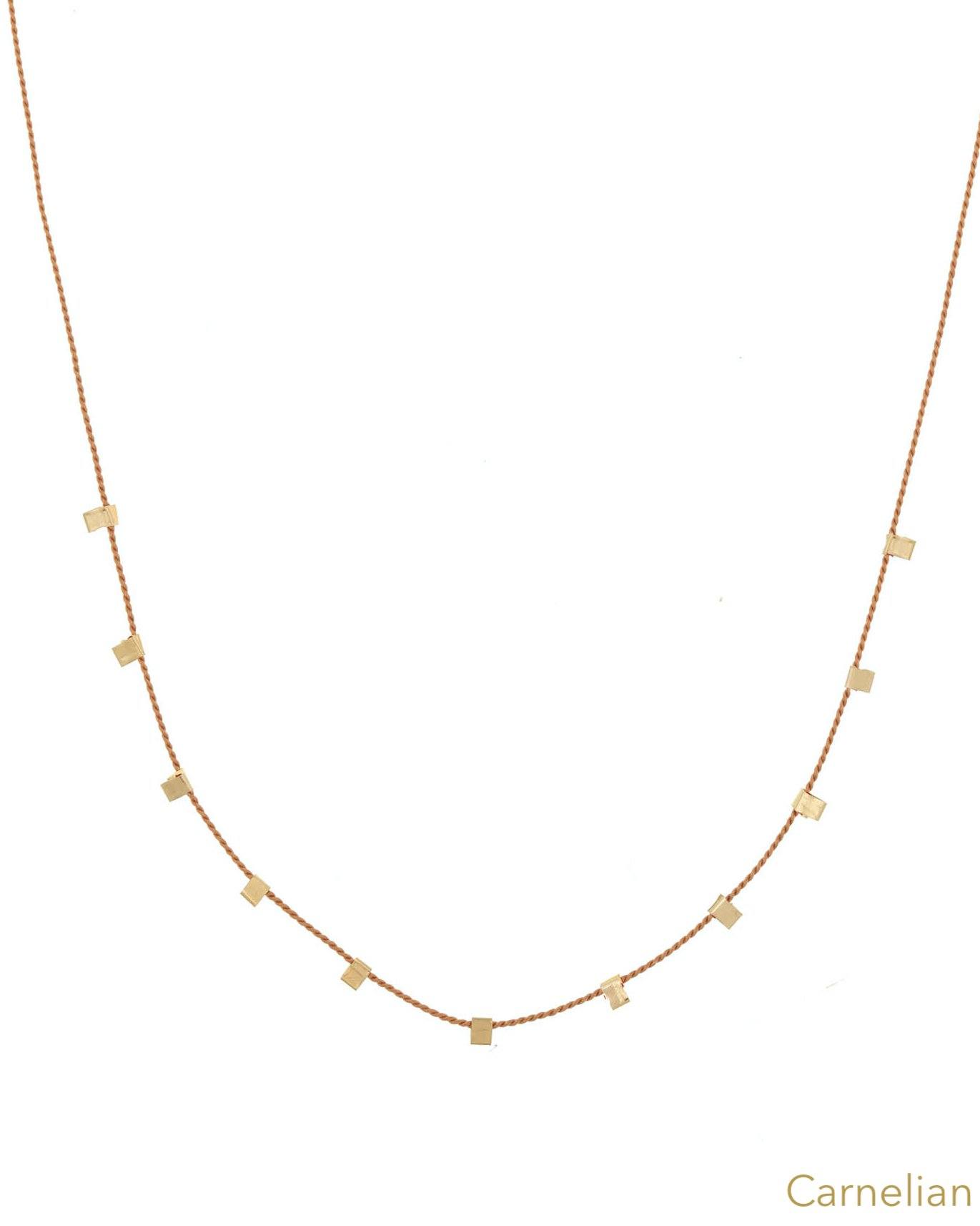 Hilo Necklace by KOZAKH. A 16 inch long natural silk thread necklace, embellished with 14K Gold Filled square cut metals.