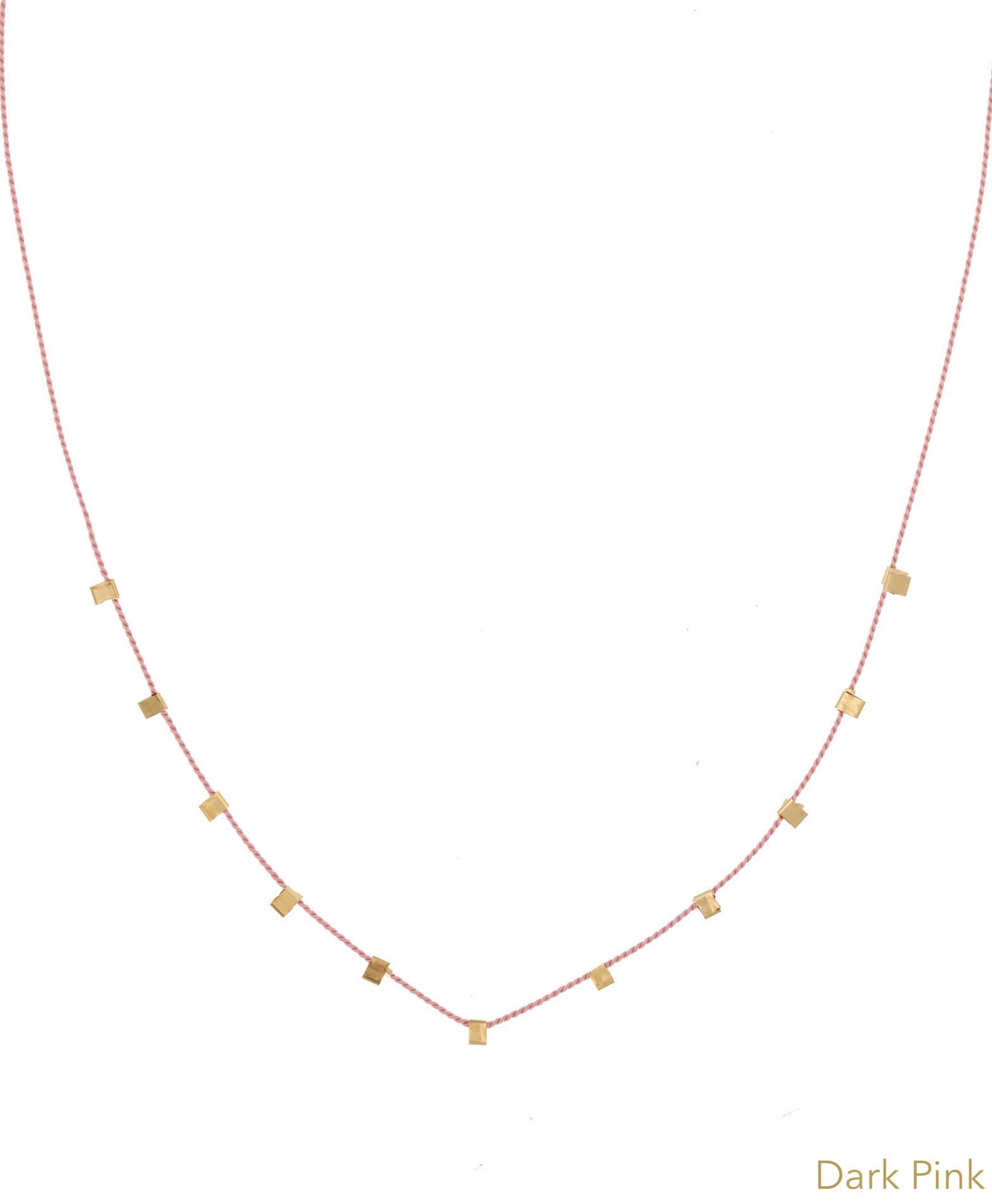 Hilo Necklace by KOZAKH. A 16 inch long natural silk thread necklace, embellished with 14K Gold Filled square cut metals.