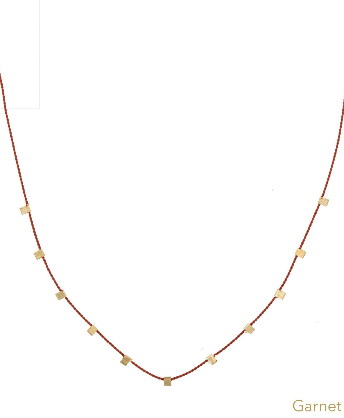 Hilo Necklace by KOZAKH. A 16 inch long natural silk thread necklace, embellished with 14K Gold Filled square cut metals.