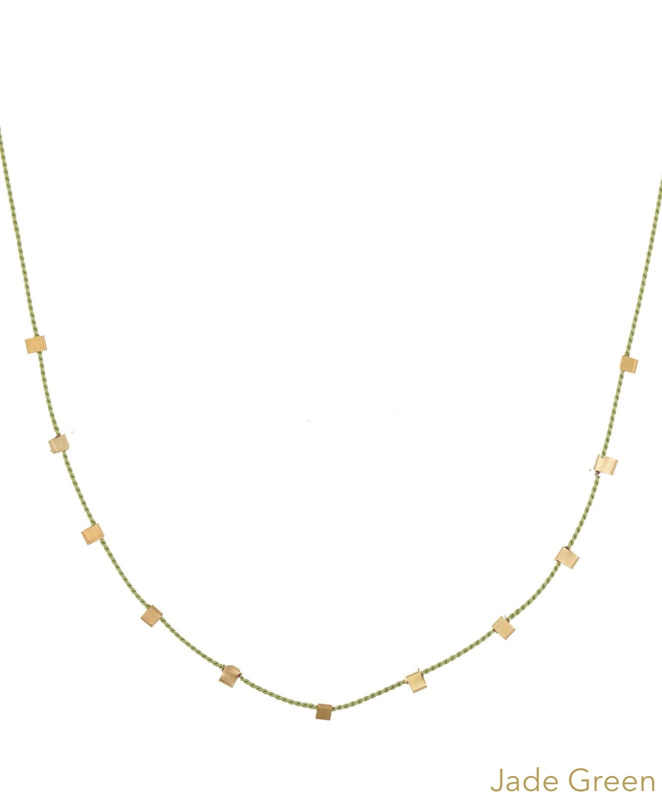 Hilo Necklace by KOZAKH. A 16 inch long natural silk thread necklace, embellished with 14K Gold Filled square cut metals.