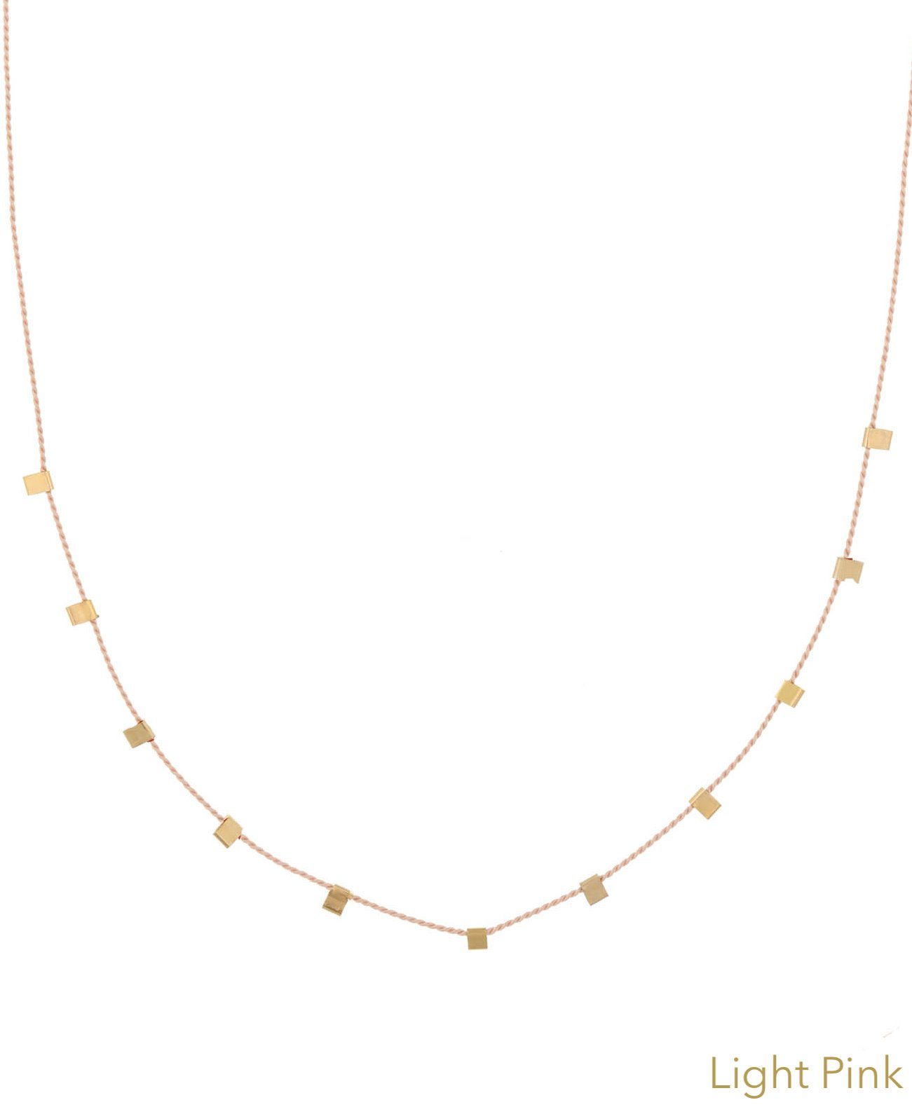 Hilo Necklace by KOZAKH. A 16 inch long natural silk thread necklace, embellished with 14K Gold Filled square cut metals.