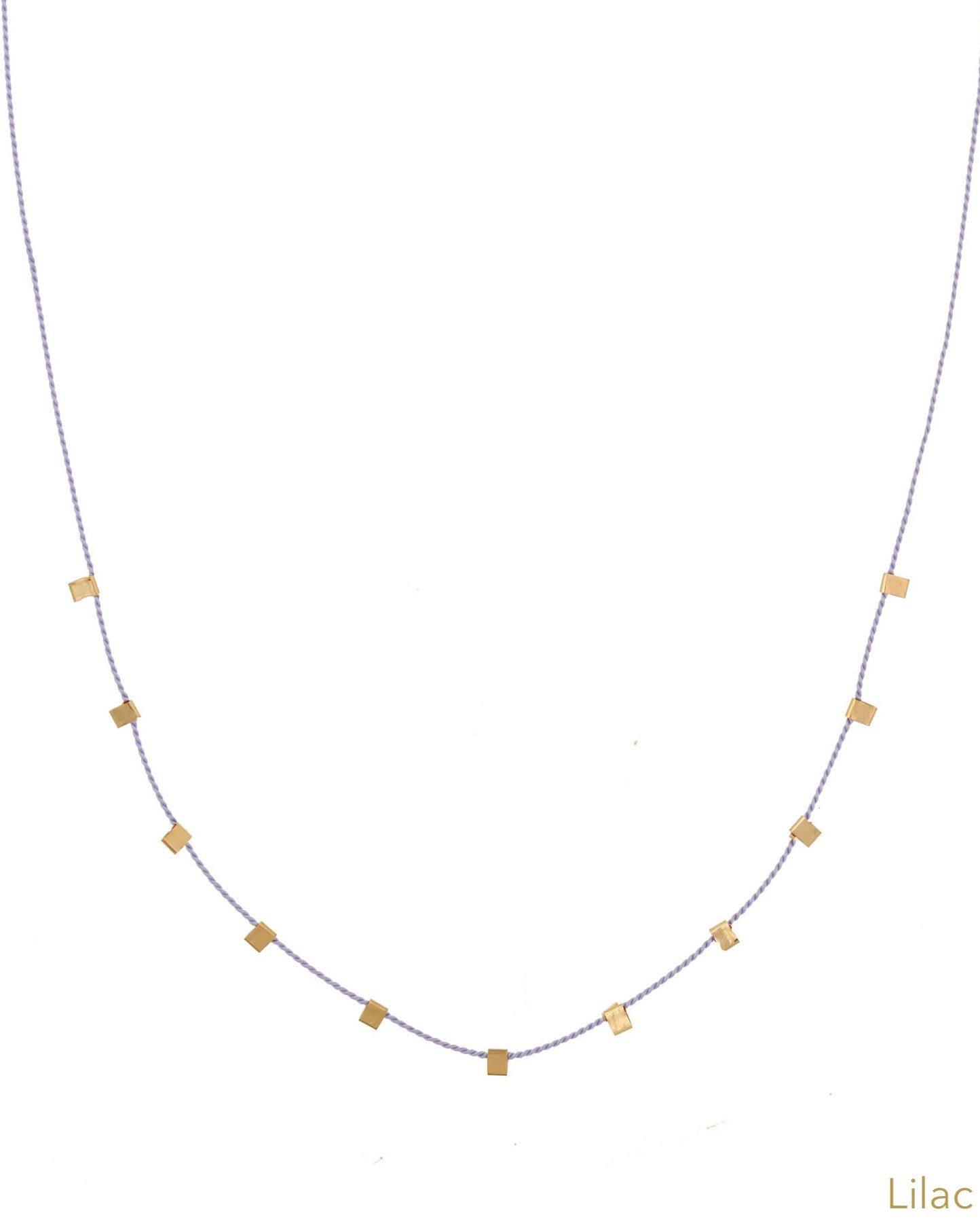 Hilo Necklace by KOZAKH. A 16 inch long natural silk thread necklace, embellished with 14K Gold Filled square cut metals.