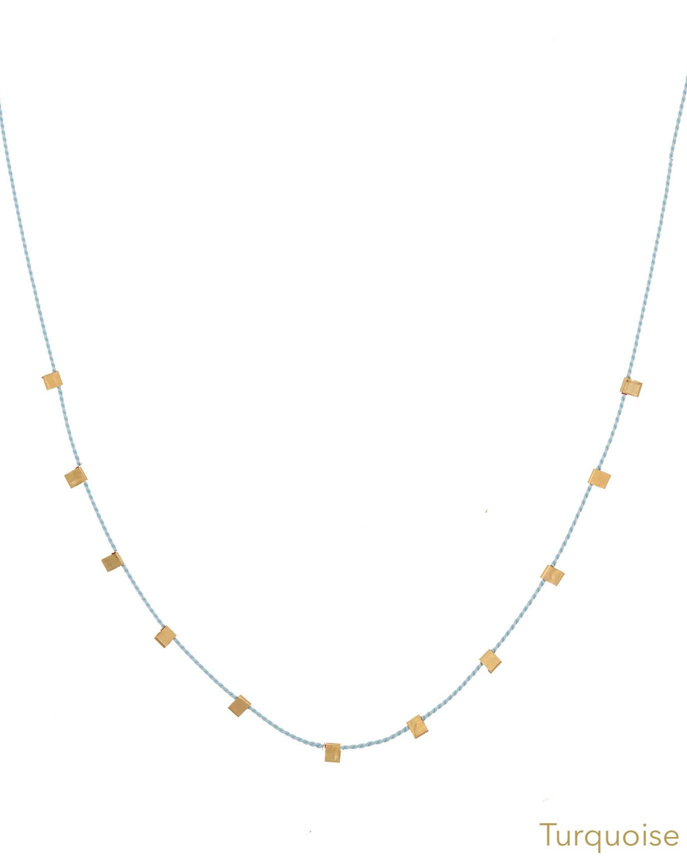 Hilo Necklace by KOZAKH. A 16 inch long natural silk thread necklace, embellished with 14K Gold Filled square cut metals.