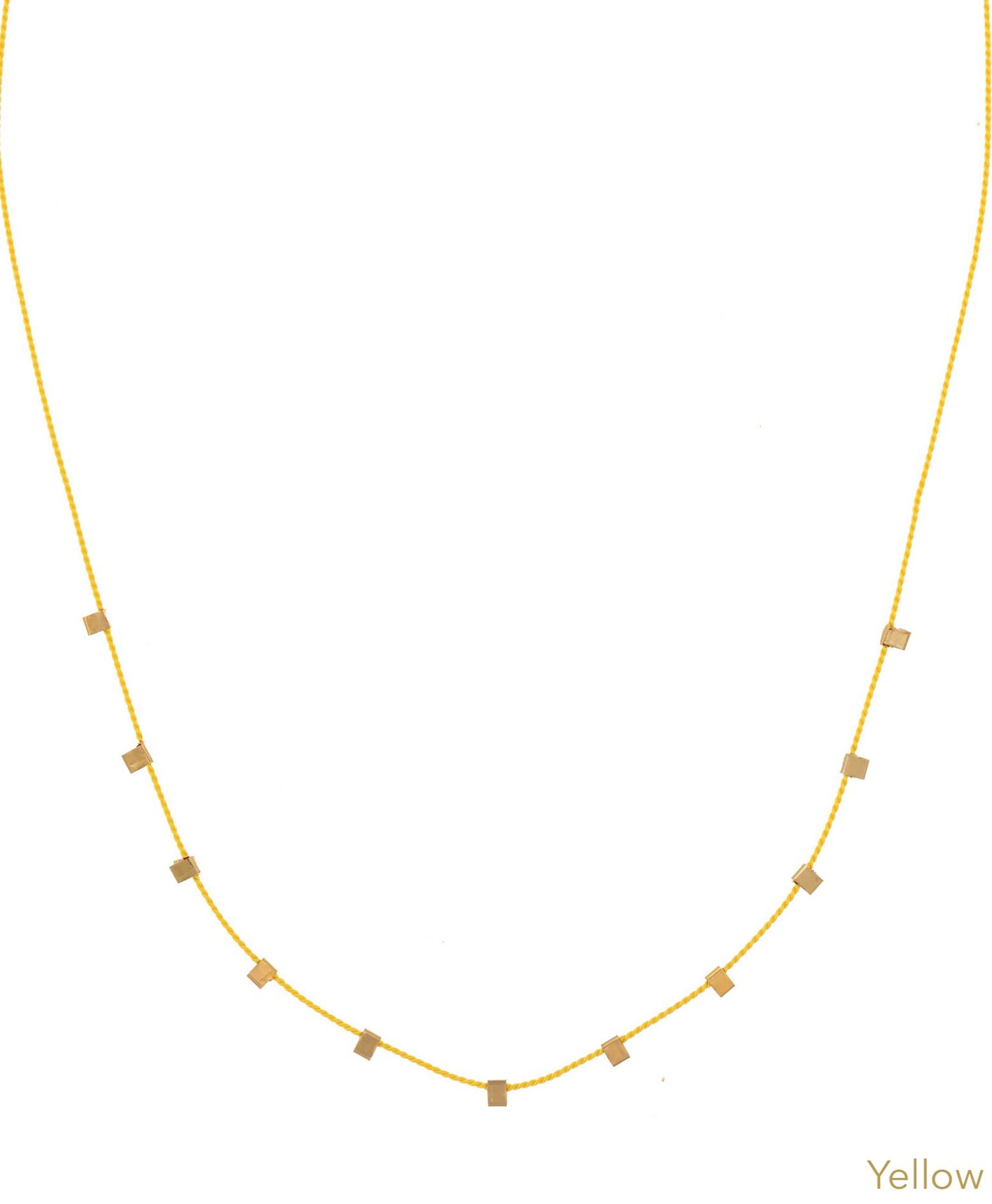 Hilo Necklace by KOZAKH. A 16 inch long natural silk thread necklace, embellished with 14K Gold Filled square cut metals.