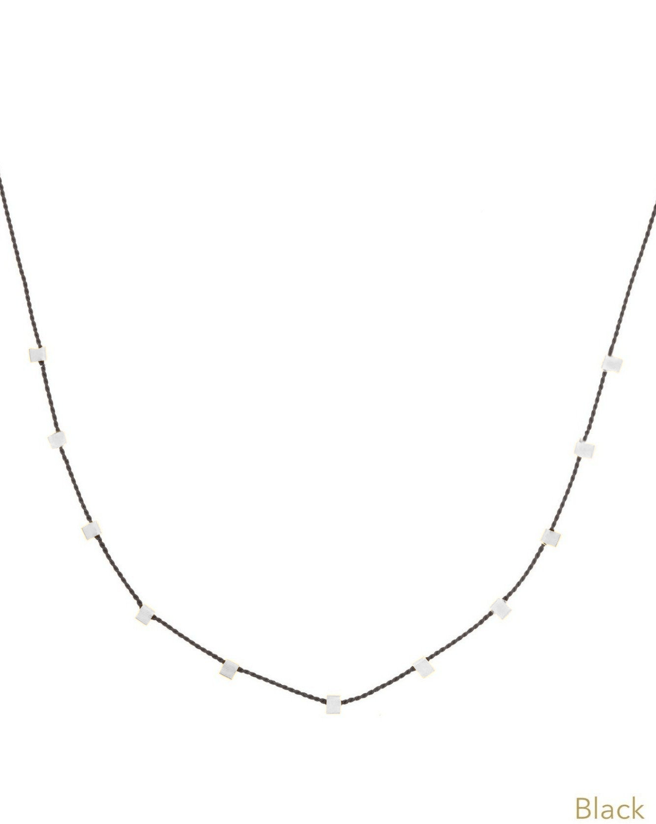Hilo Necklace by KOZAKH. A 16 inch long natural silk thread necklace, embellished with Sterling Silver square cut metals.