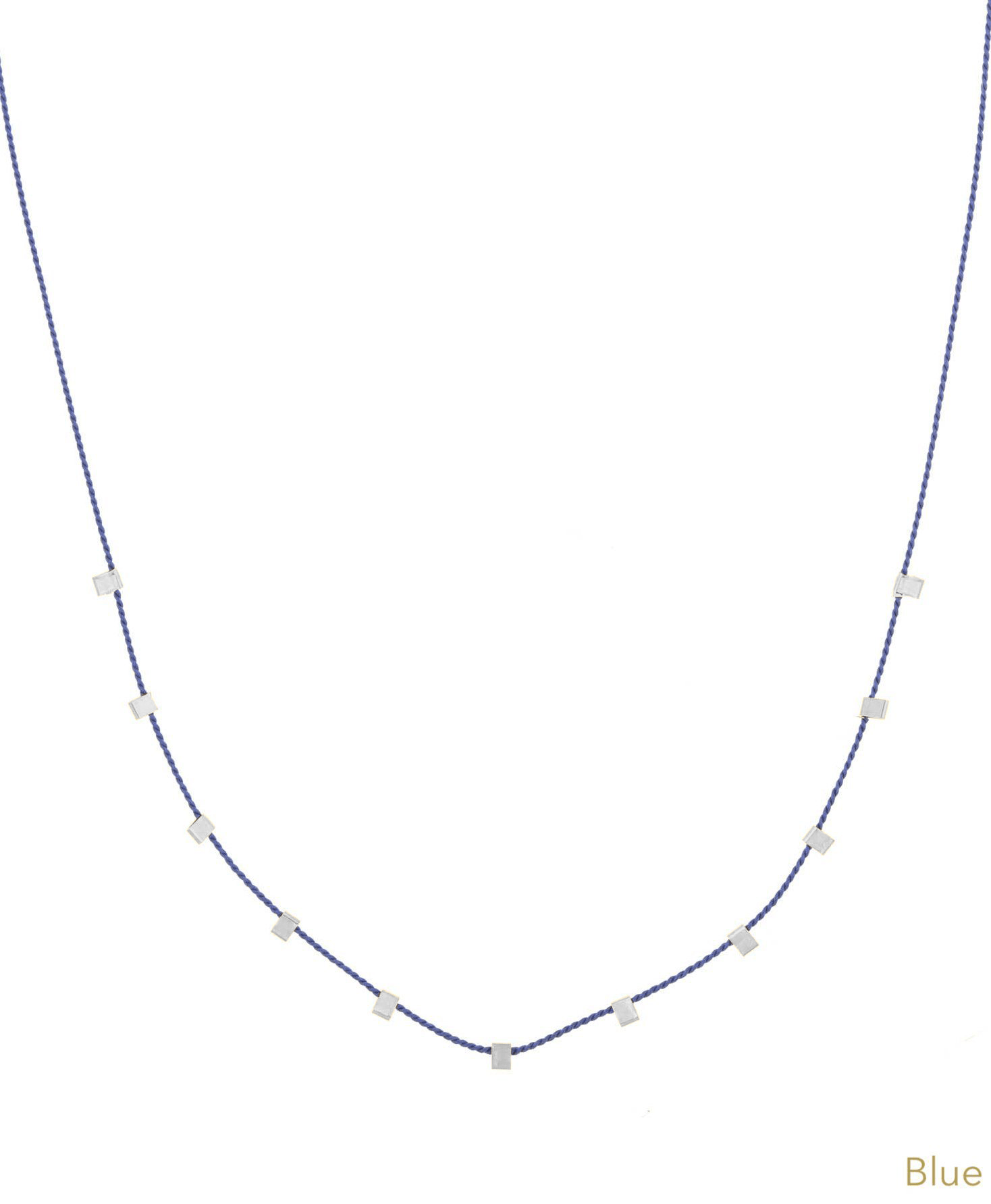 Hilo Necklace by KOZAKH. A 16 inch long natural silk thread necklace, embellished with Sterling Silver square cut metals.