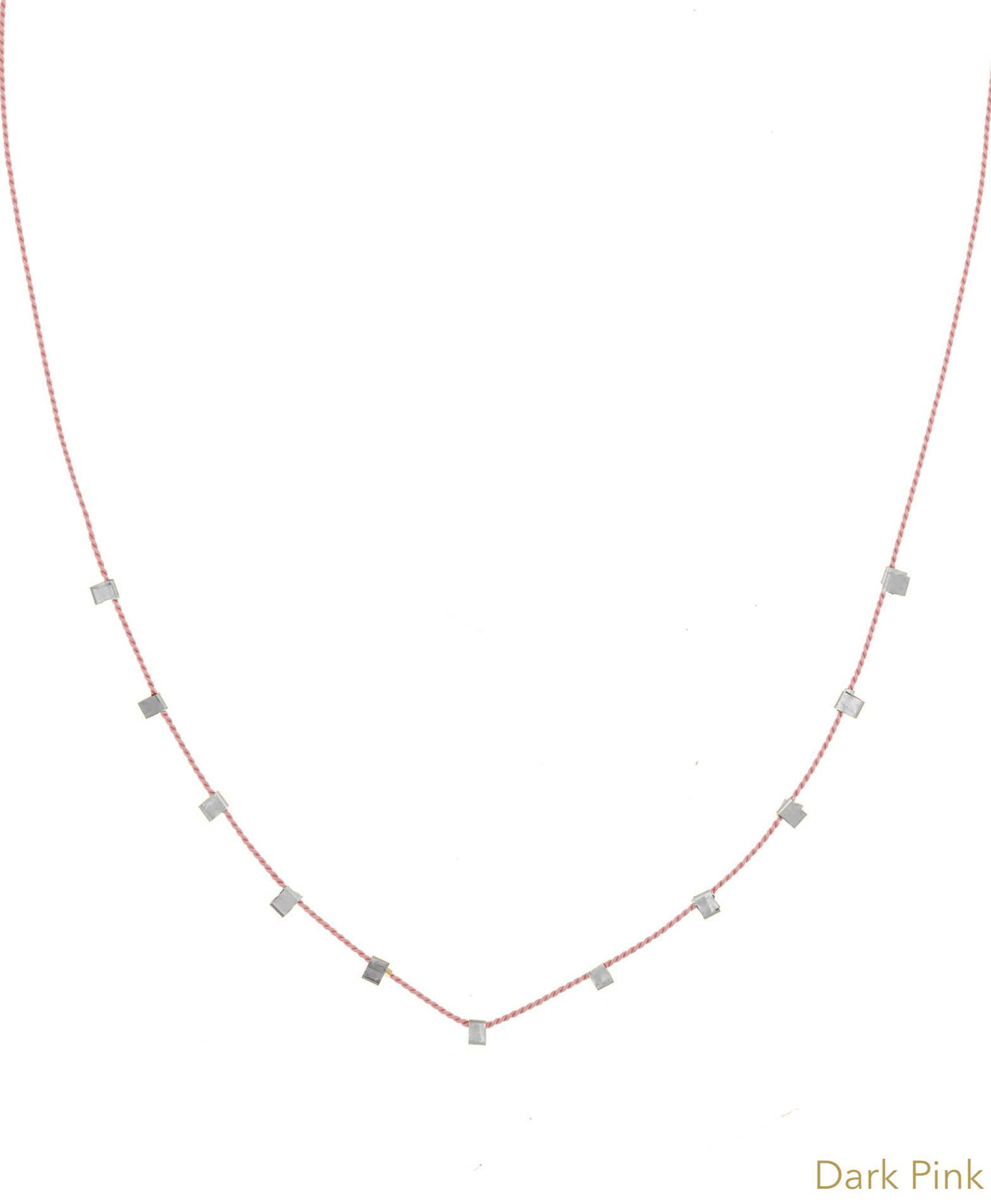 Hilo Necklace by KOZAKH. A 16 inch long natural silk thread necklace, embellished with Sterling Silver square cut metals.