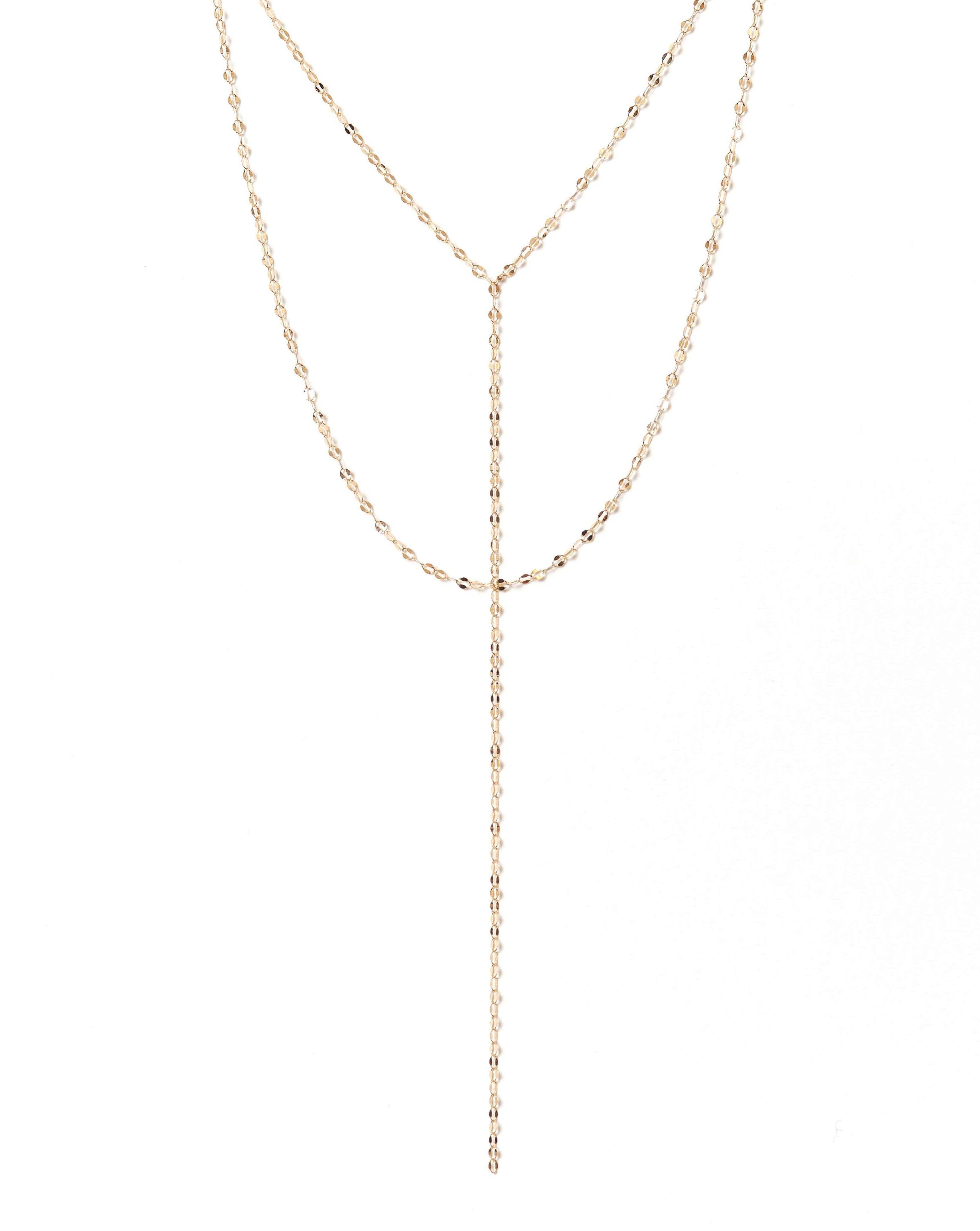 Jolila Necklace by KOZAKH. A 16 to 18 inch adjustable length double necklace, with long lariat style drop, crafted in 14K Gold Filled.