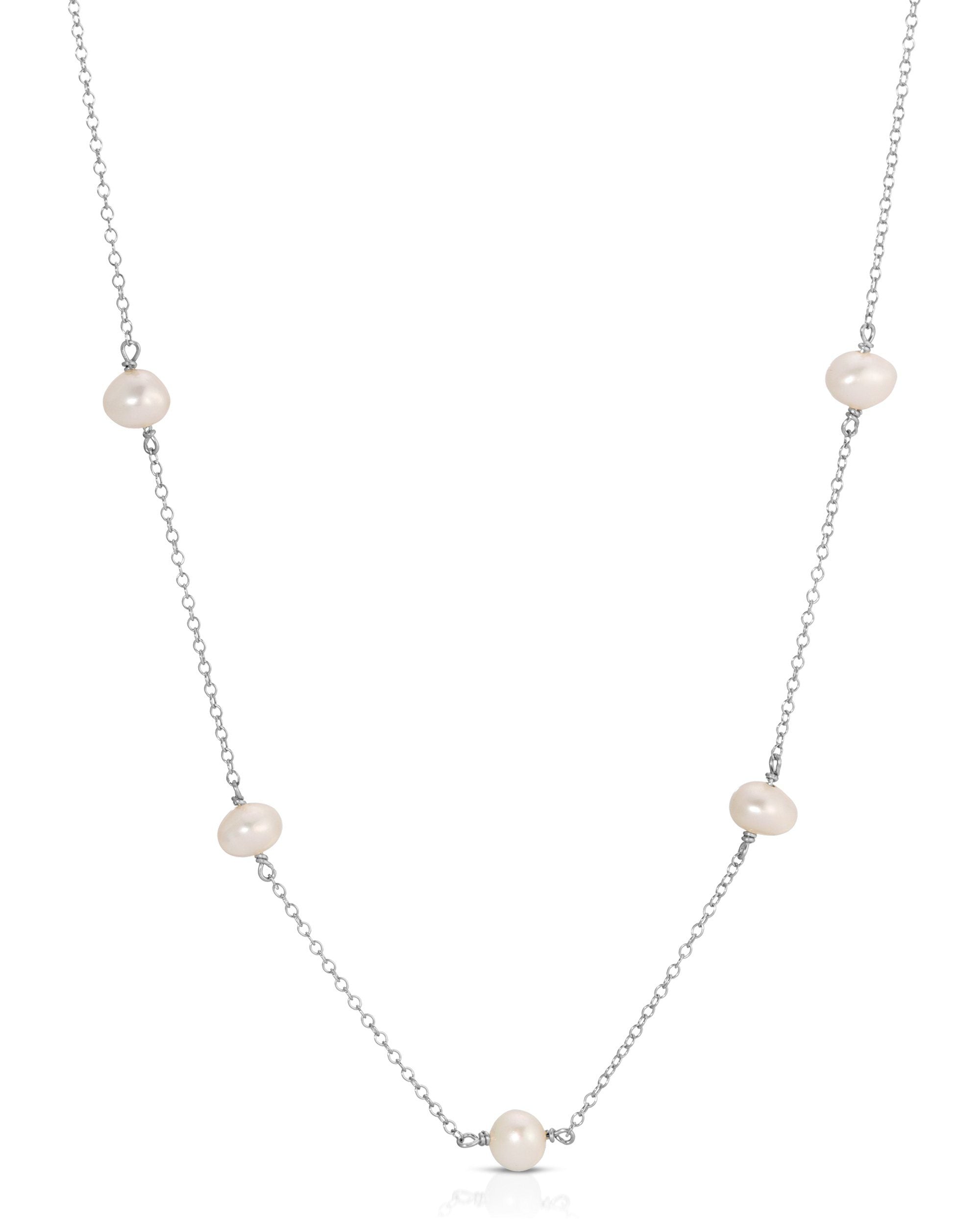 Lajos Necklace by KOZAKH. A 16 to 18 inch adjustable length necklace, crafted in Sterling Silver, featuring irregular white freshwater Pearls.