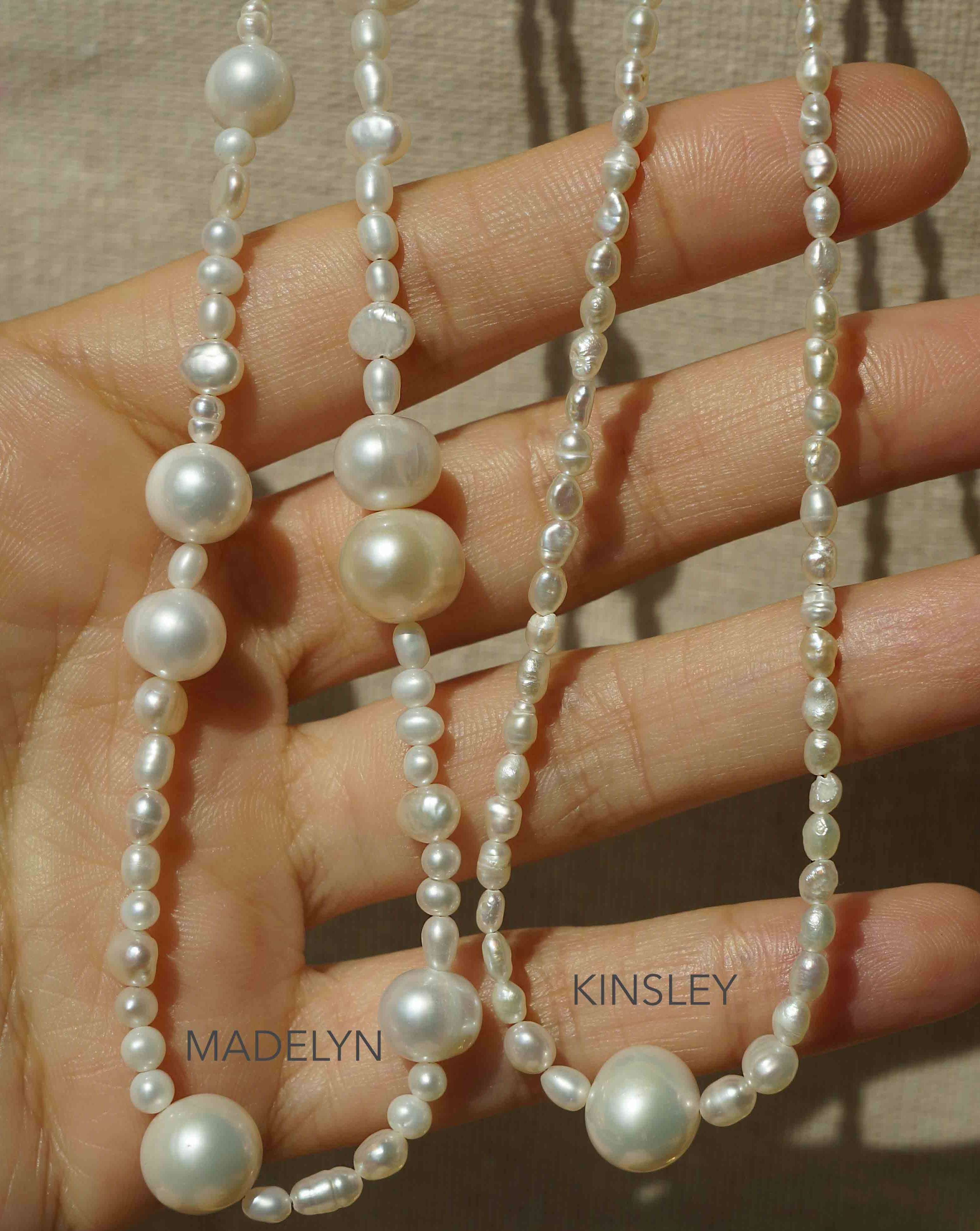 Madelyn Necklace by KOZAKH. A 14 to 16 inch adjustable length necklace with a strand of Freshwater Pearls, with a 14K Gold Filled clasp.