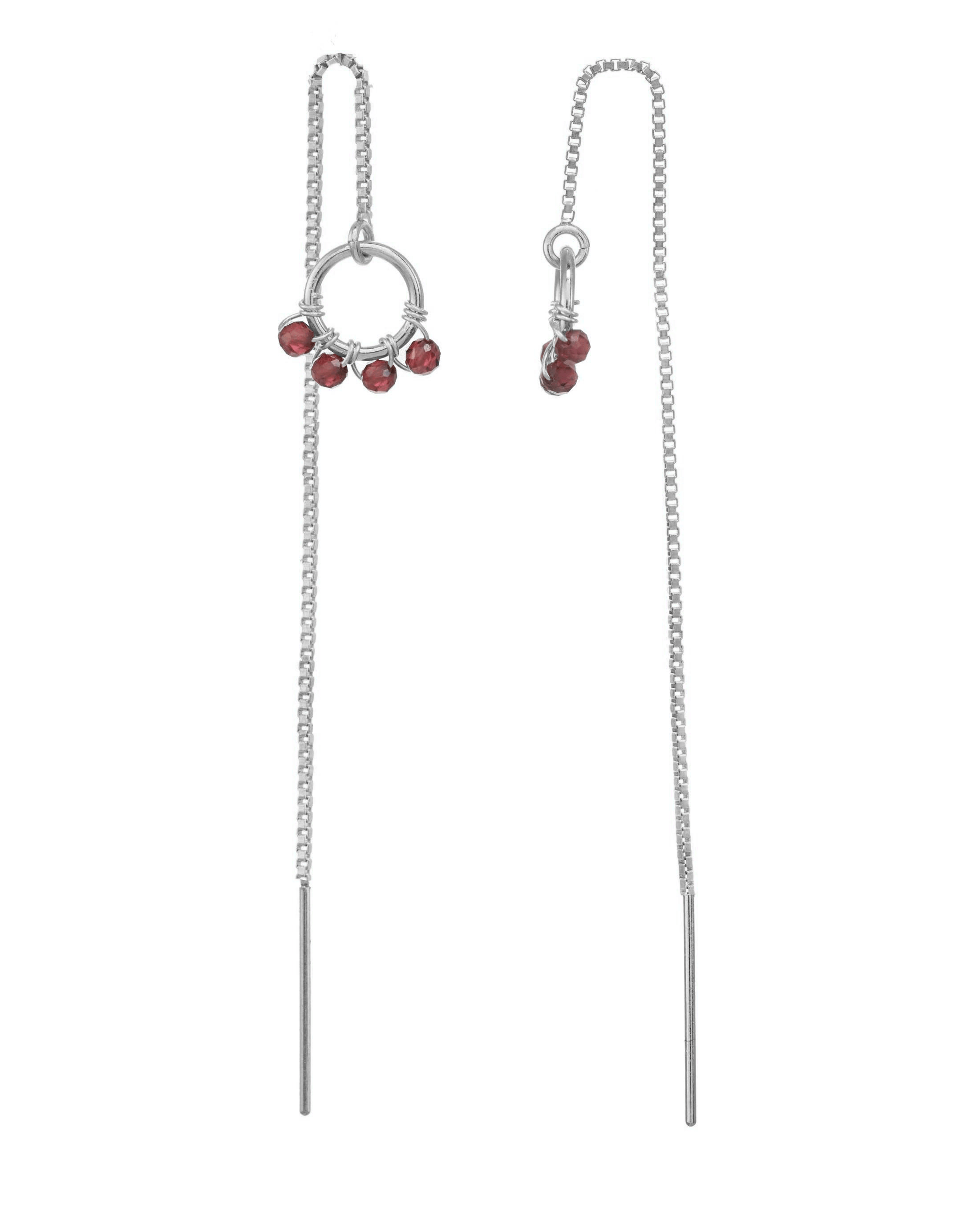 Onda Threader Earrings by KOZAKH. Box chain threader style earrings, crafted in Sterling Silver, featuring 2mm faceted gems.