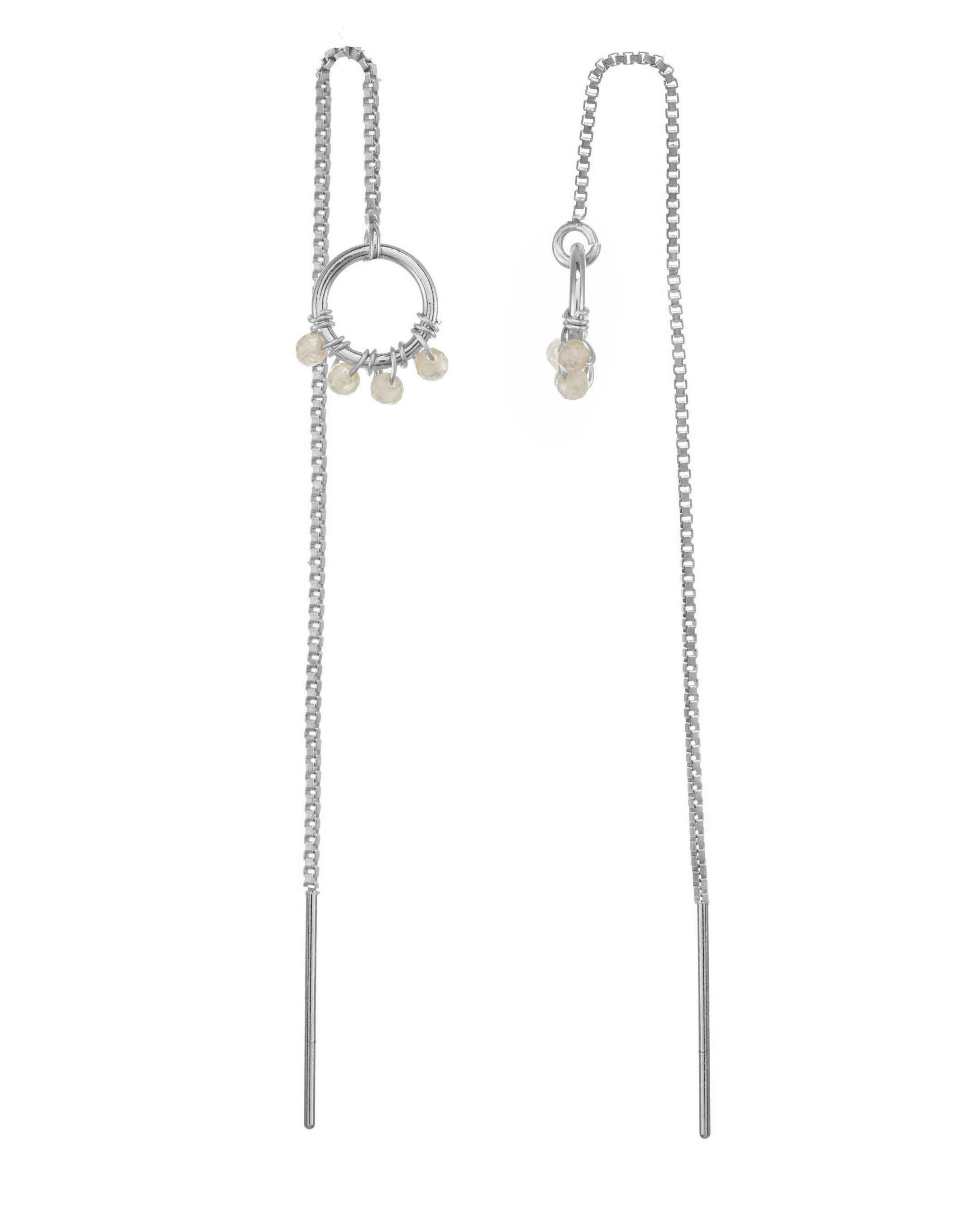 Onda Threader Earrings by KOZAKH. Box chain threader style earrings, crafted in Sterling Silver, featuring 2mm faceted gems.