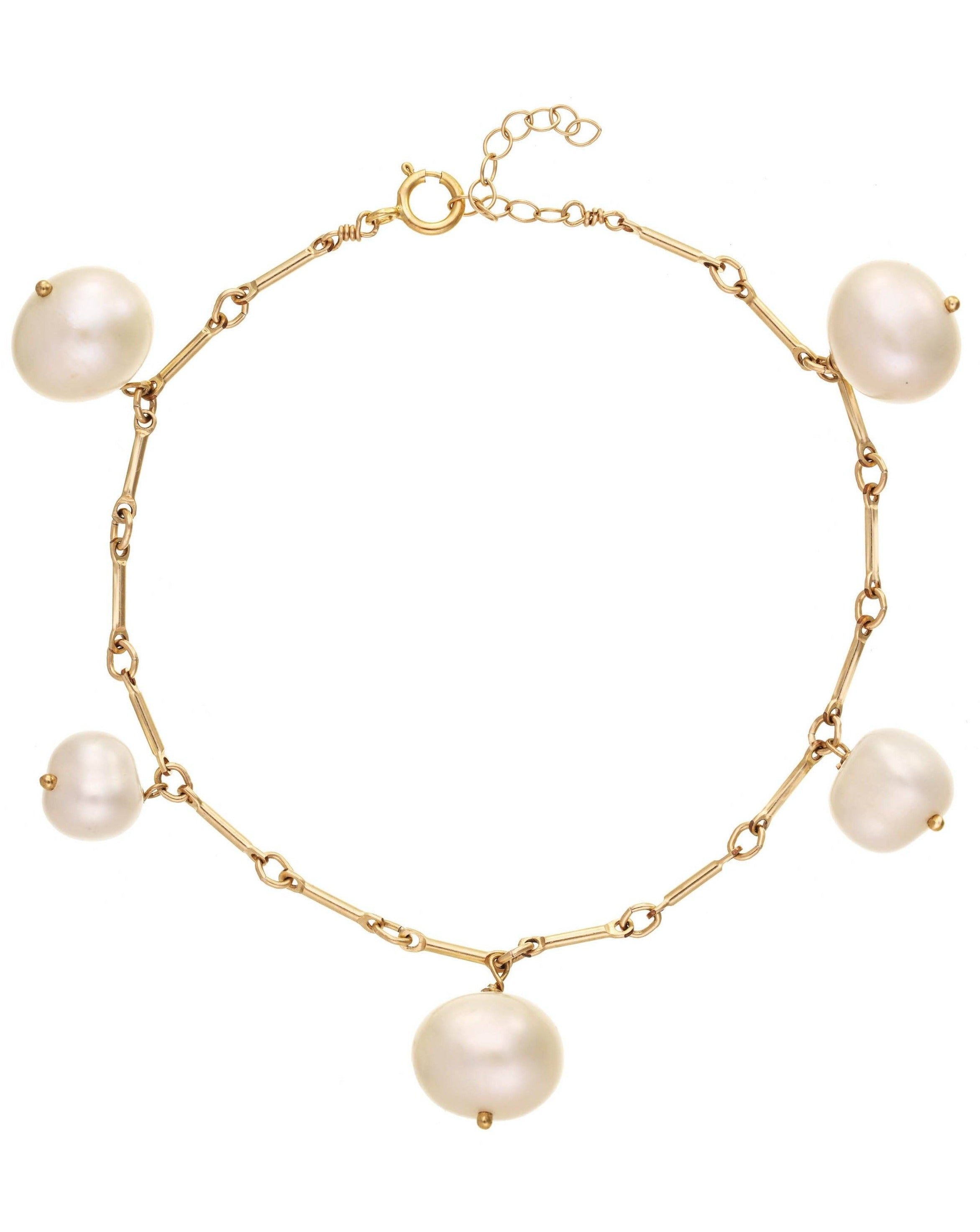 Adeline Bracelet by KOZAKH. A 6 to 7 inch adjustable length bracelet in 14K Gold Filled, featuring round Freshwater Pearls.