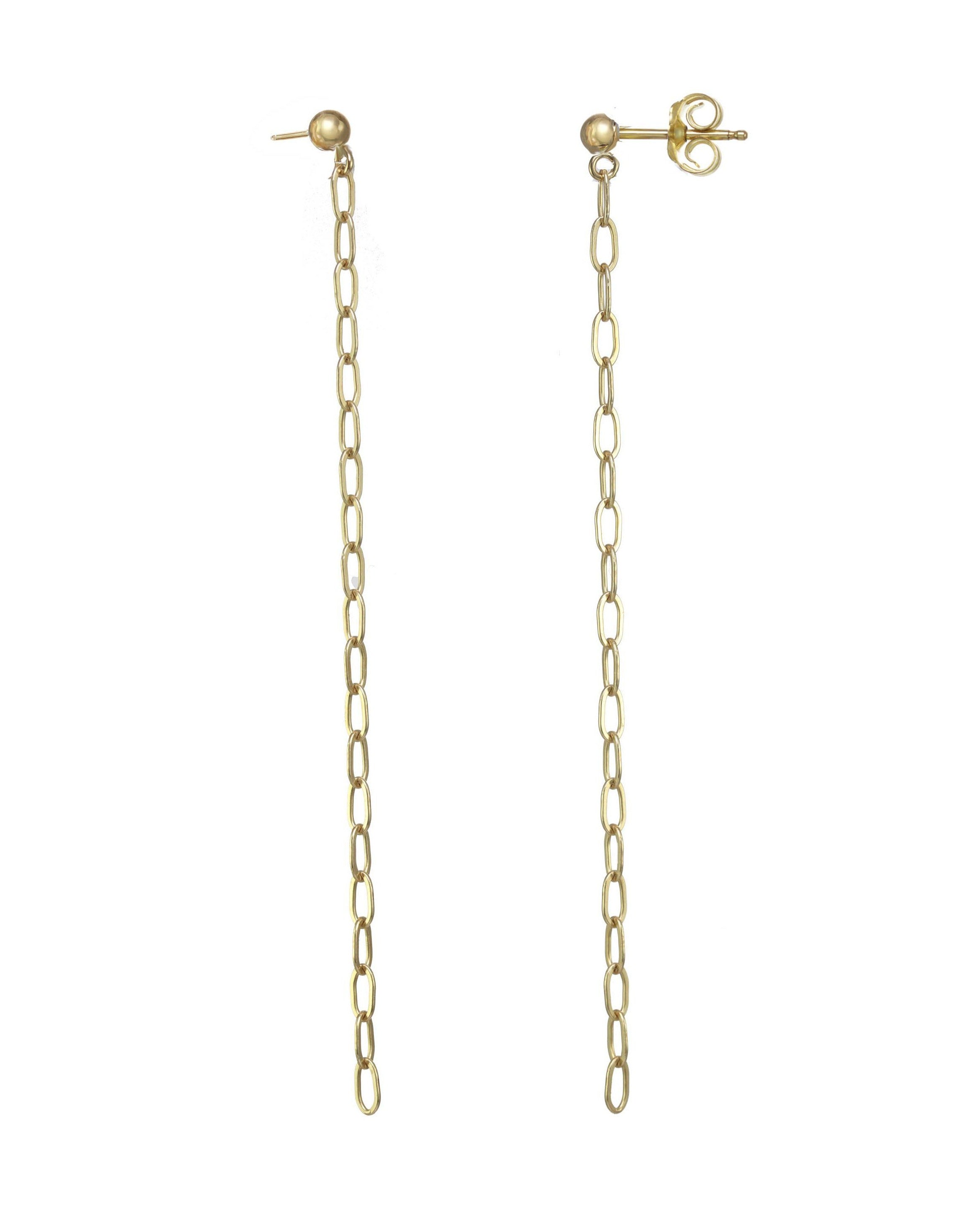 Alicia Chain Earrings by KOZAKH. Chain style drop earrings in 14K Gold Filled. Earring drop is 1.5 inches.