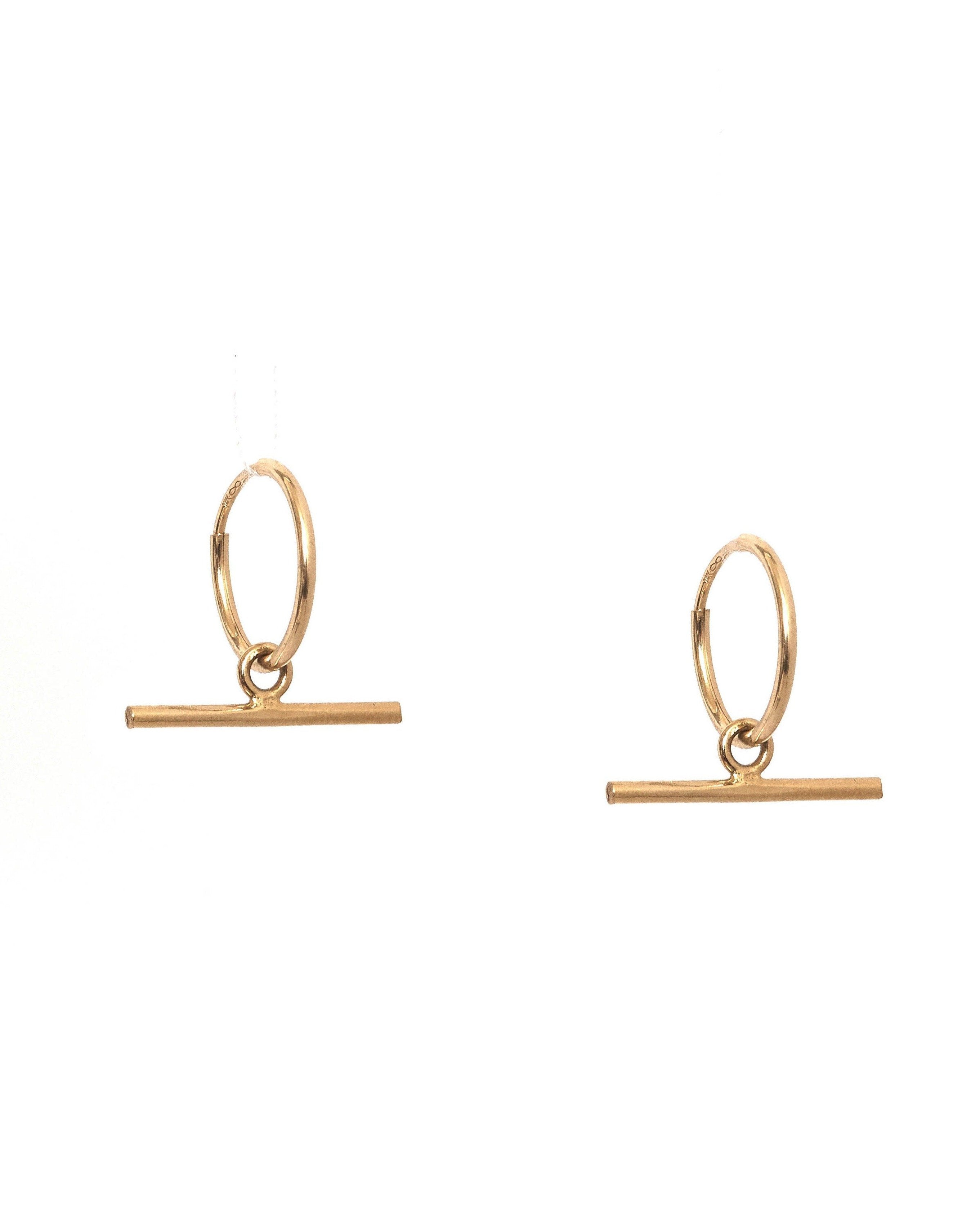 Arkis Earrings Earrings by KOZAKH. 12mm hoop earrings, crafted in 14K Gold Filled,  with seamless closure and with hanging horizontal bar stick.