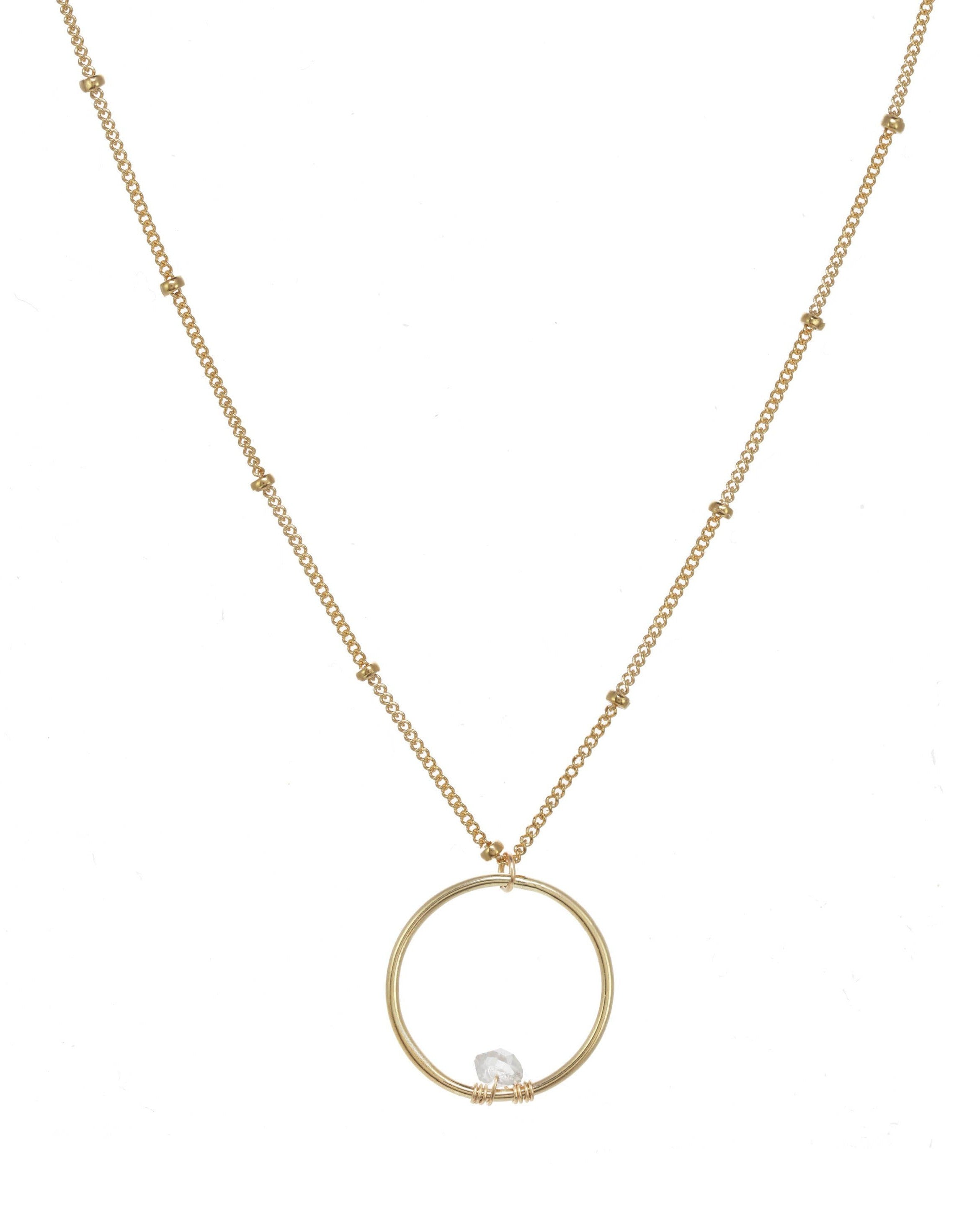 Balan Necklace by KOZAKH. A 16 to 18 inch adjustable length necklace in 14K Gold Filled, featuring a ring with a 3-4mm Herkimer Diamond.