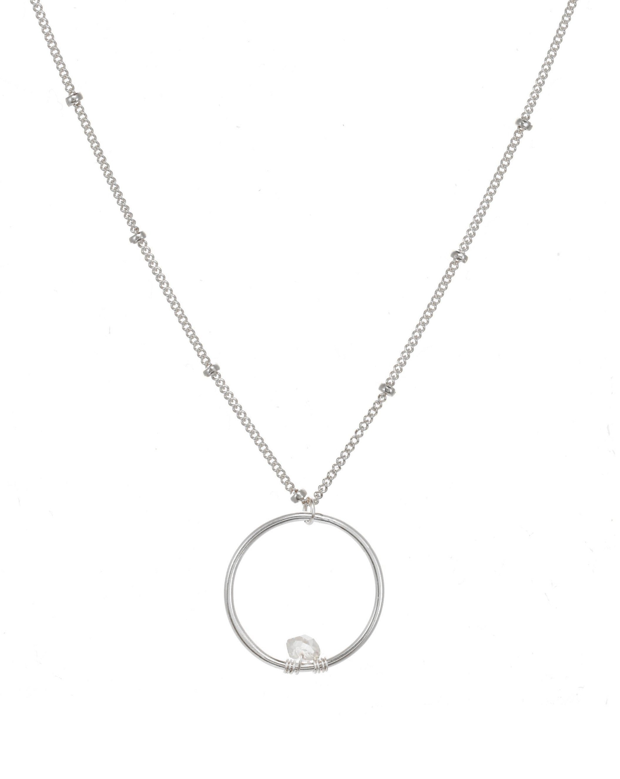 Balan Necklace by KOZAKH. A 16 to 18 inch adjustable length necklace in Sterling Silver, featuring a ring with a 3-4mm Herkimer Diamond.
