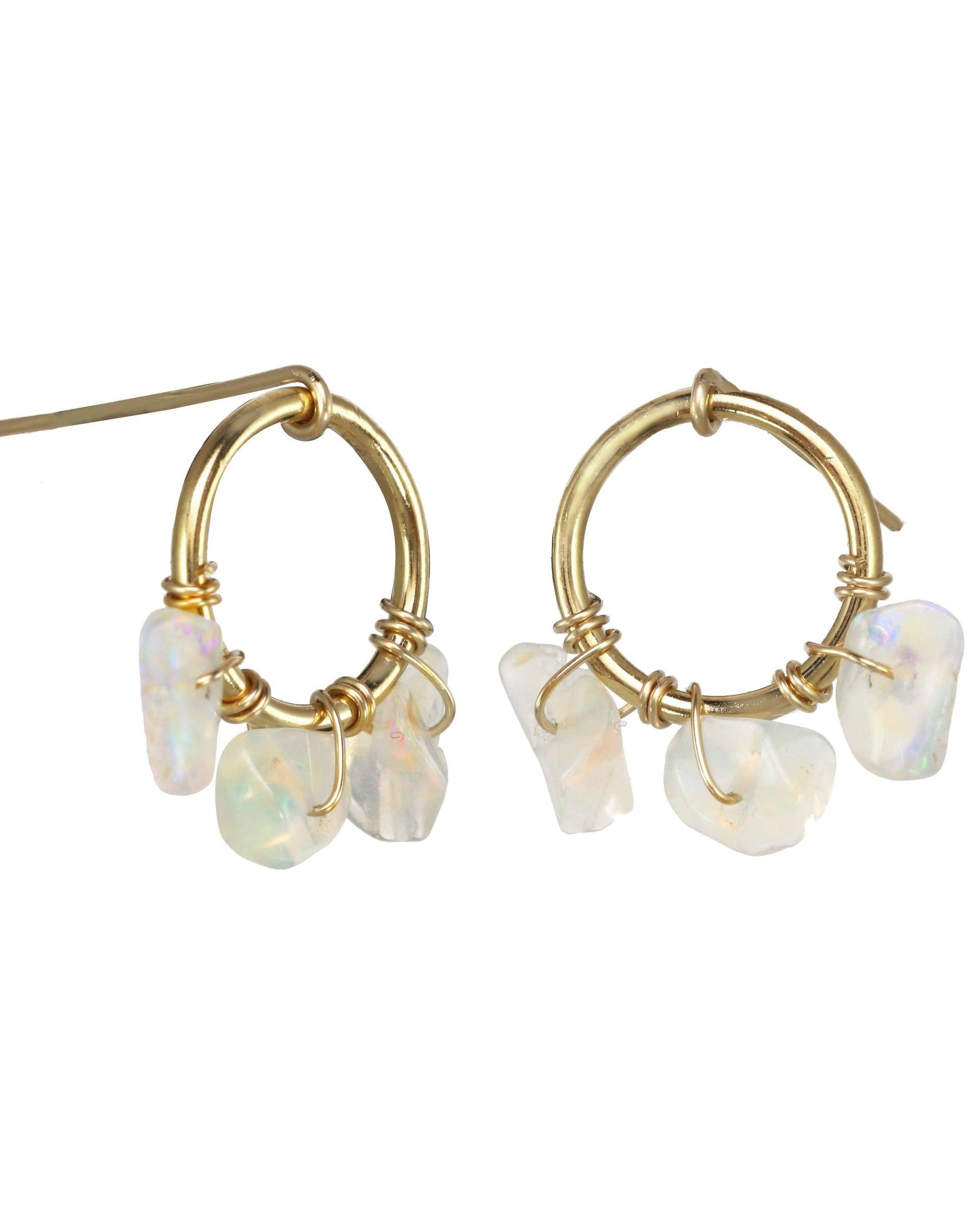 Brillante Earrings by KOZAKH. Short dangling earrings, crafted in 14K Gold Filled, embellished with Opal chips.