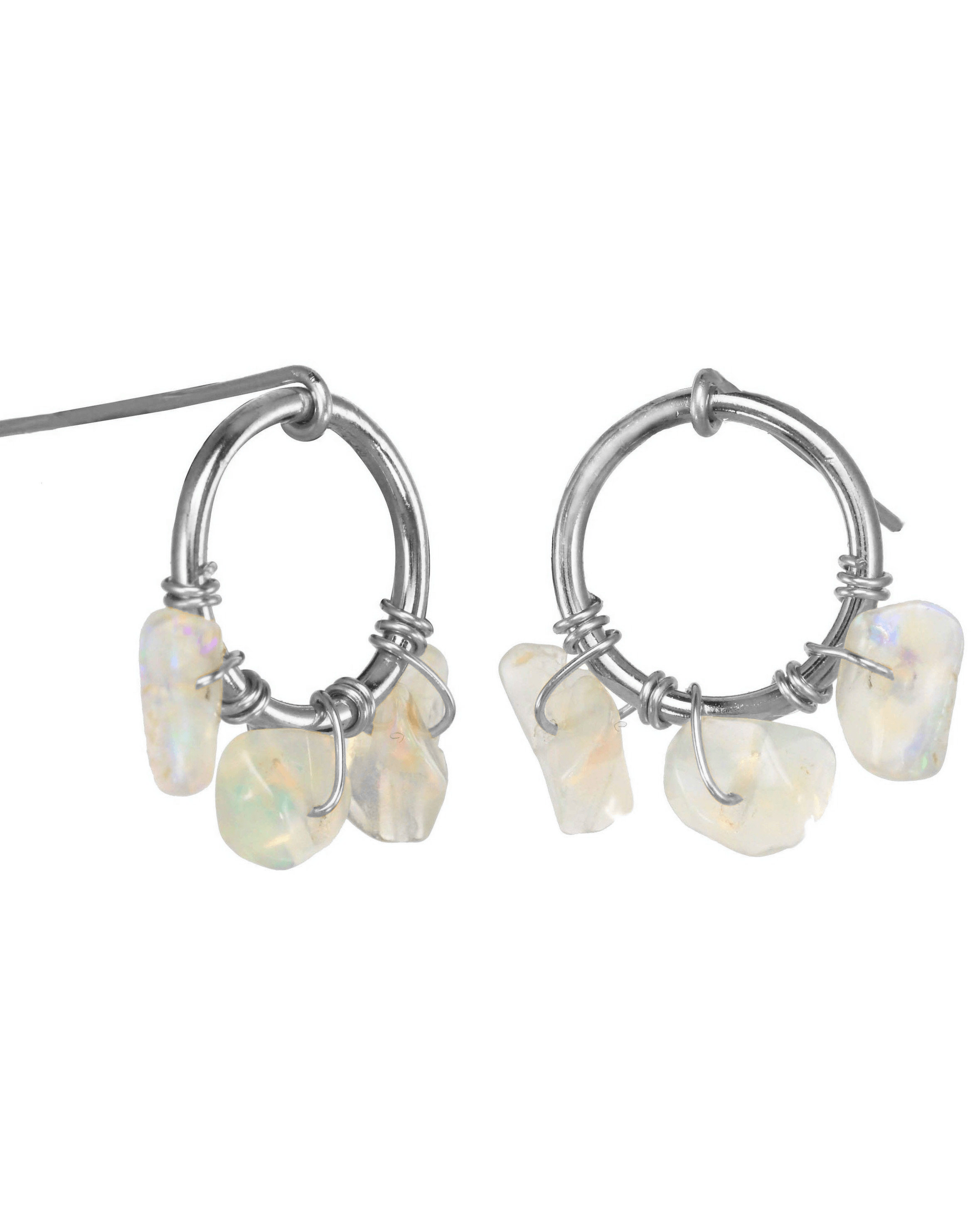 Brillante Earrings by KOZAKH. Short dangling earrings, crafted in Sterling Silver, embellished with Opal chips.