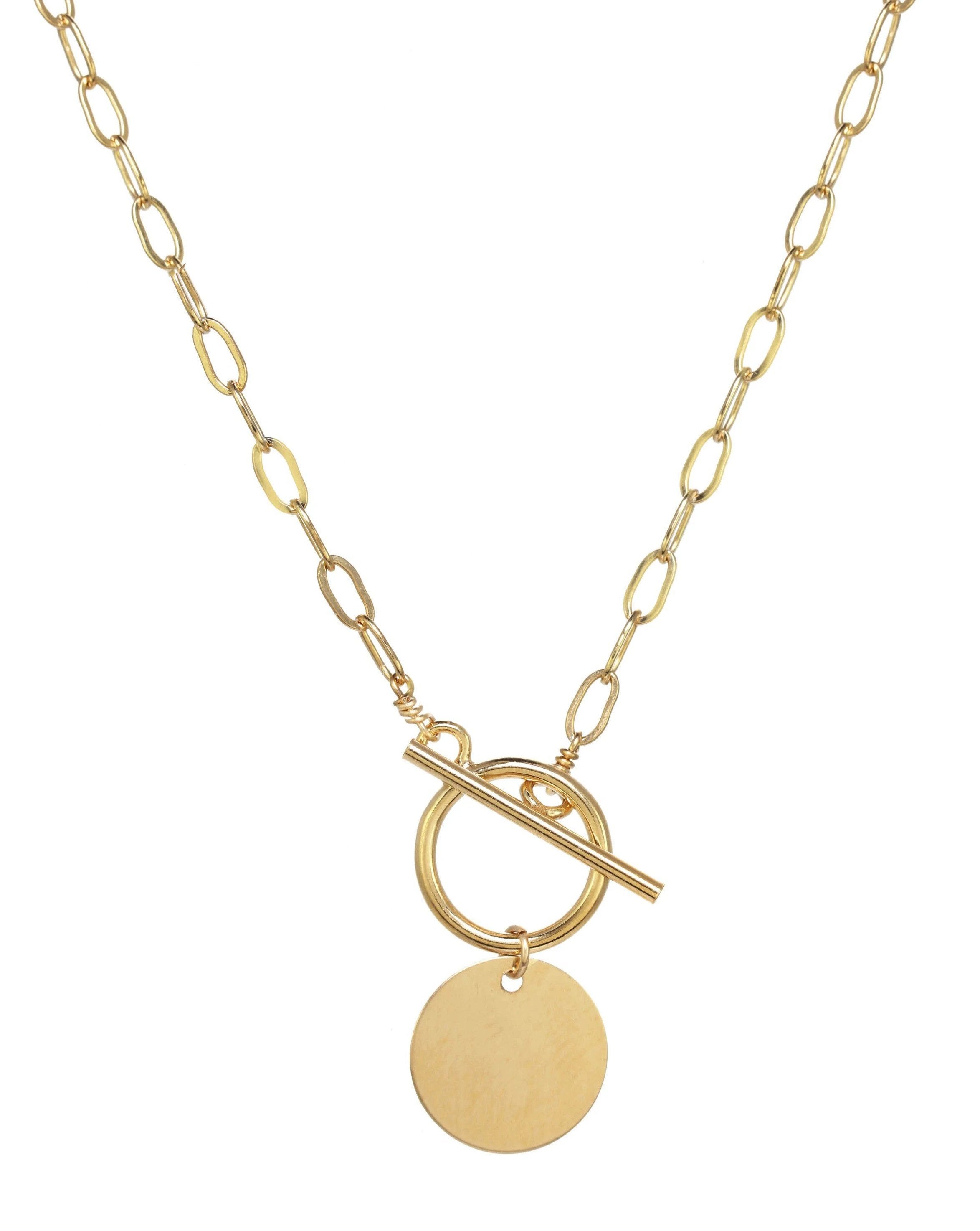 Cappa Necklace by KOZAKH. A 16 to 18 inch adjustable length necklace in 14K Gold Filled, featuring a coin charm.