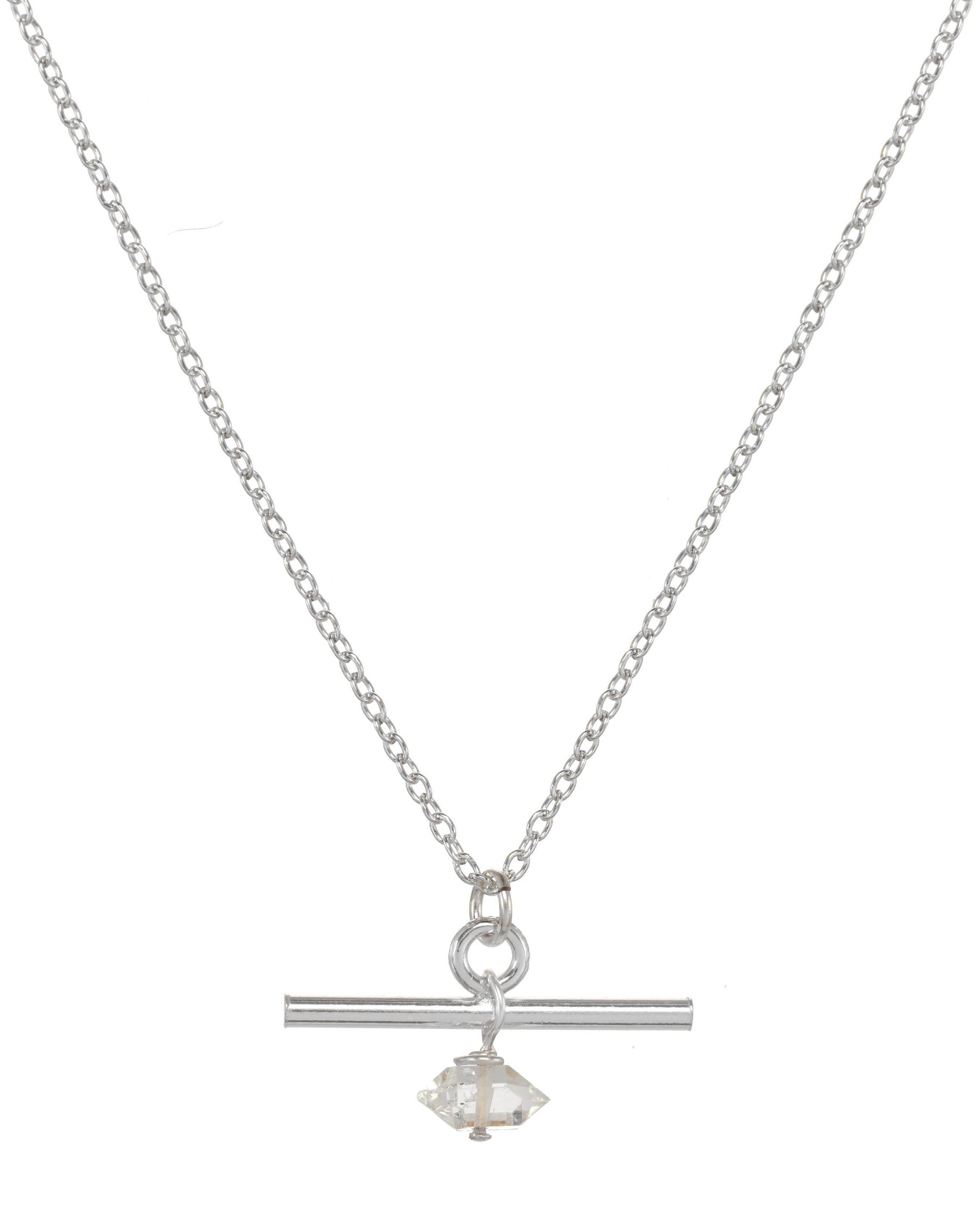 Celta Herkimer Necklace by KOZAKH. A 16 to 18 inch adjustable length necklace in Sterling Silver, featuring a Herkimer Diamond.