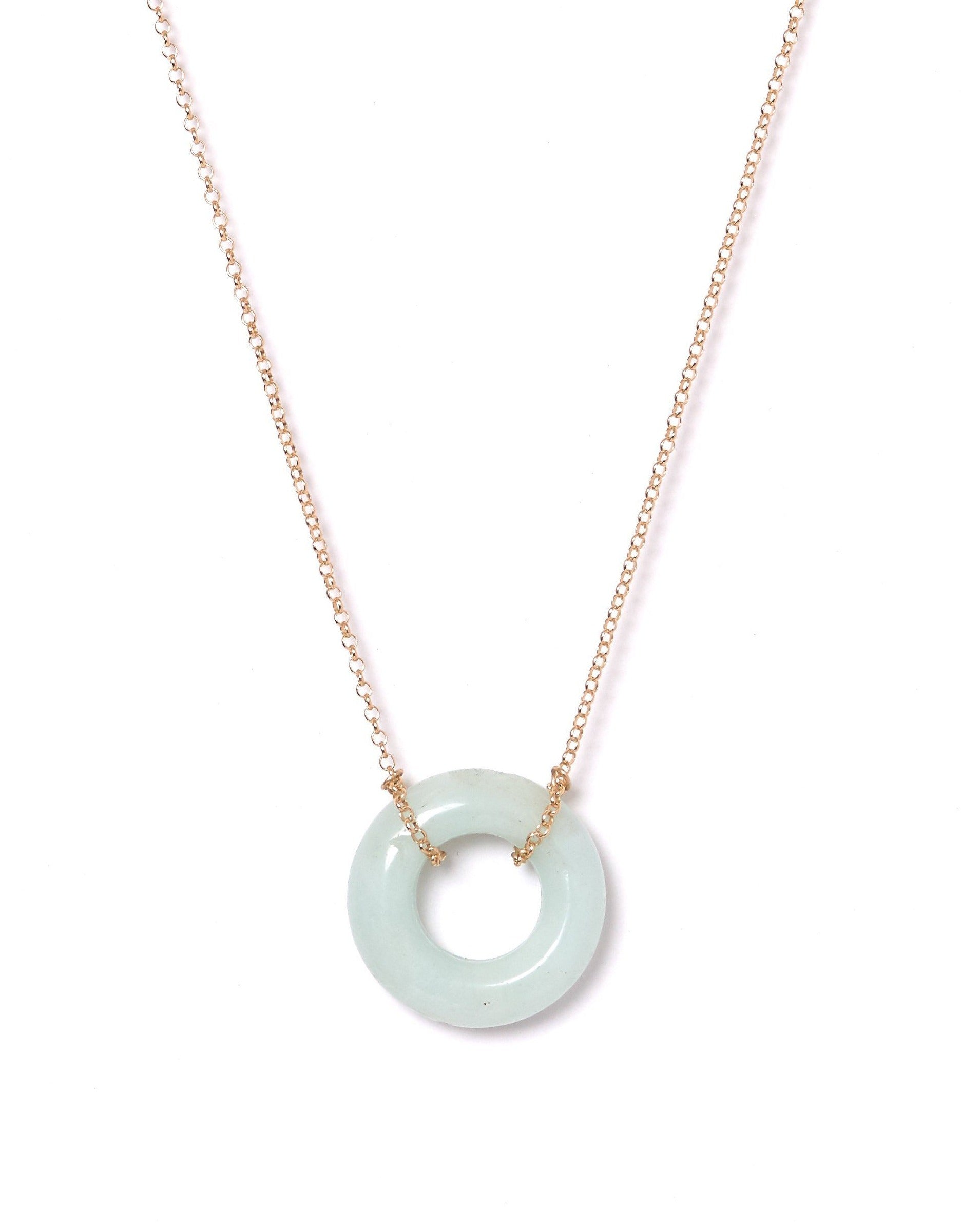 Cerceau Necklace by KOZAKH. A 17 inch long necklace in 14K Gold Filled, featuring a doughnut shape Amazonite gemstone.