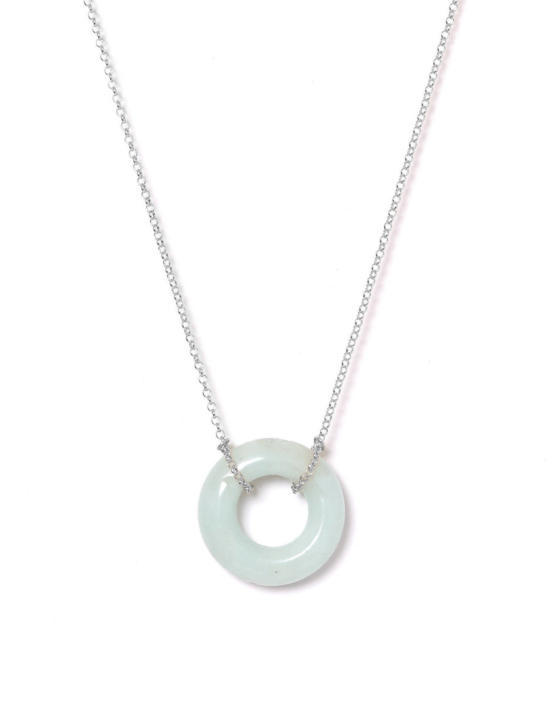 Cerceau Necklace by KOZAKH. A 17 inch long necklace in Sterling Silver, featuring a doughnut shape Amazonite gemstone.