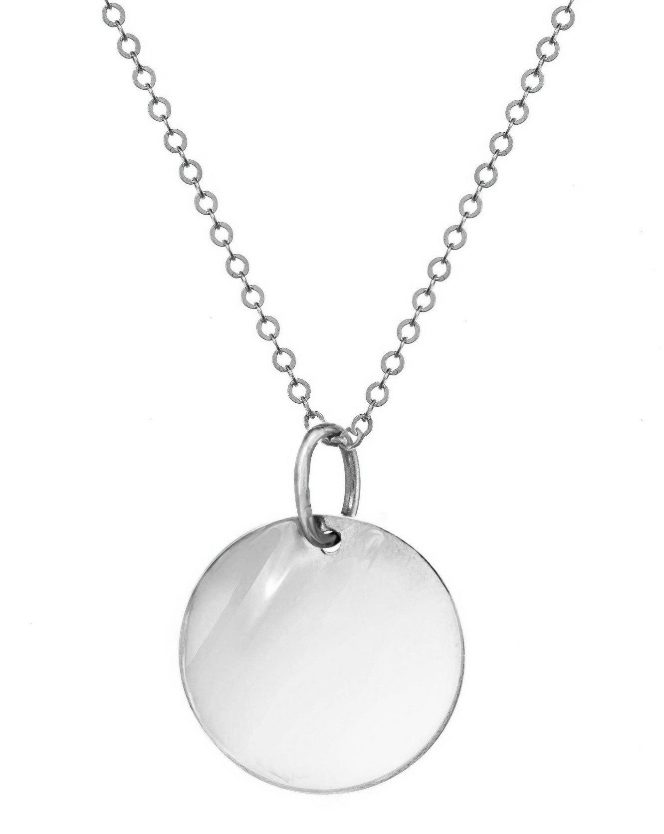 Chloe Necklace by KOZAKH. A 16 inch long Rollo chain necklace in Sterling Silver, featuring a 16mm Coin medallion.