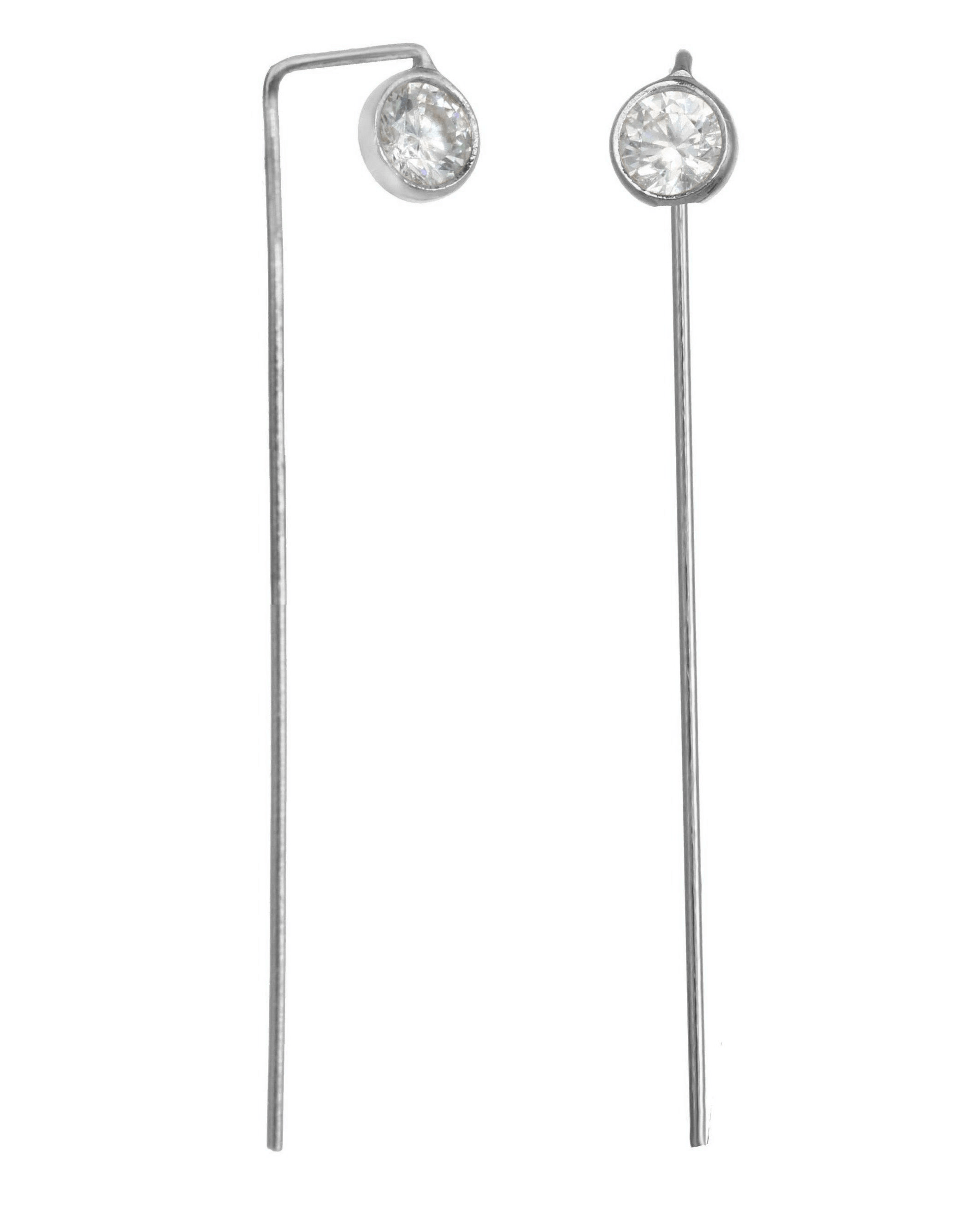 Colleen Earrings by KOZAKH. Bar earrings in Sterling Silver, featuring a 3mm Cubic Zirconia Bezel.