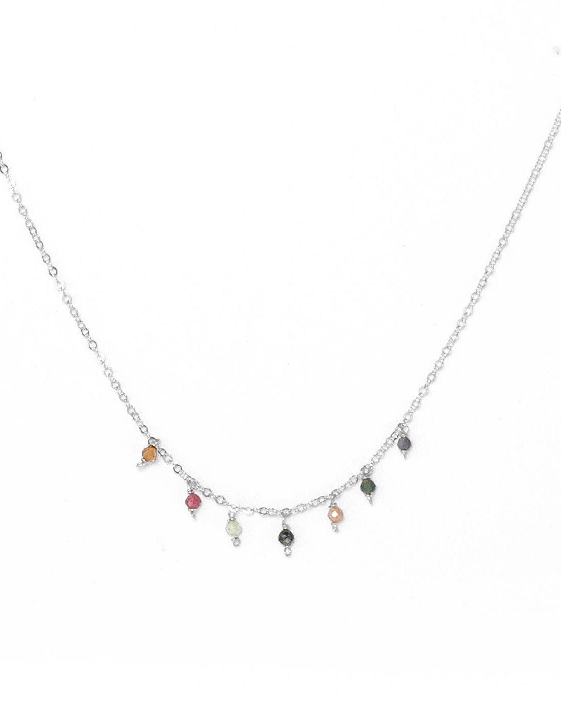 Cuy Necklace by KOZAKH. A 16 to 18 inch adjustable length necklace in Sterling Silver, featuring 2mm faceted round Watermelon Tourmaline gems.
