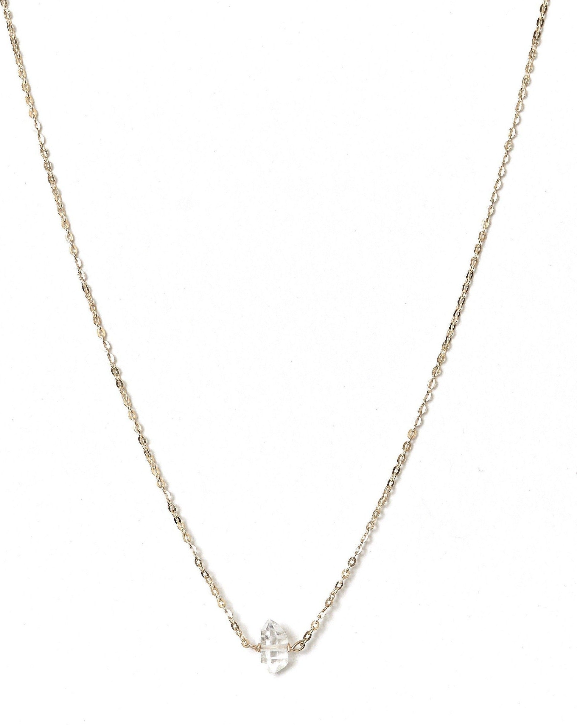 Dia Necklace by KOZAKH. A 16 to 18 inch adjustable length necklace in 14K Gold Filled, featuring a Herkimer Diamond.