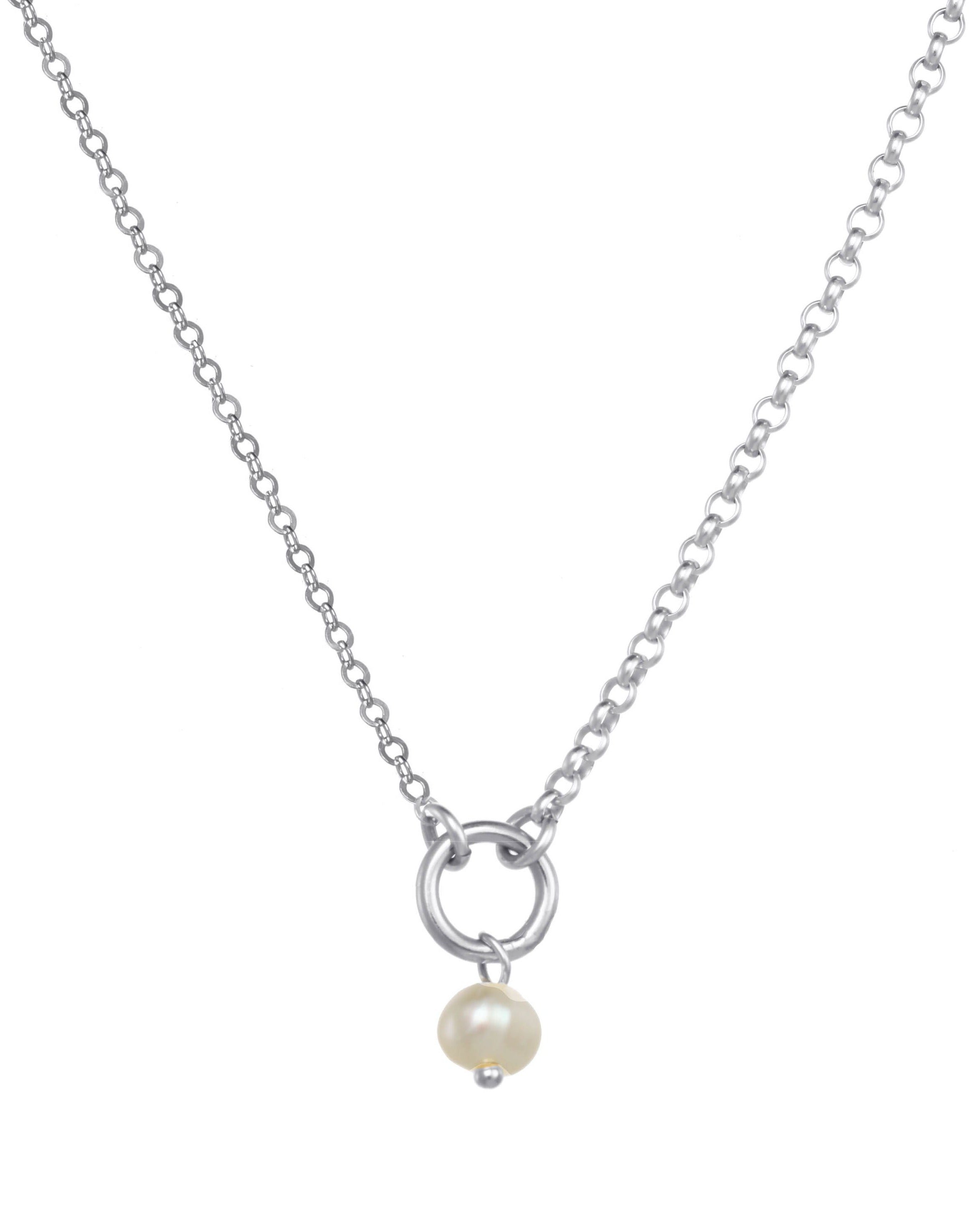 Divya Necklace by KOZAKH. A 16 to 18 inch adjustable length necklace in Sterling Silver, featuring a white 3-4mm pearl.
