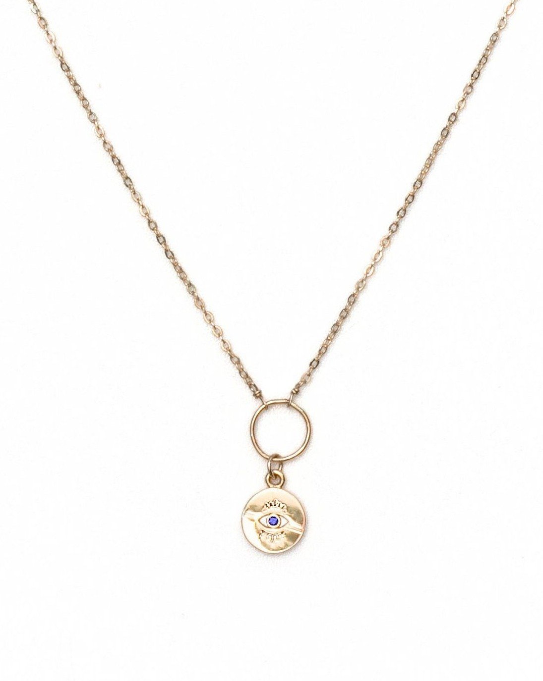 Eye On You Necklace by KOZAKH. A 16 to 18 inch adjustable length necklace in 14K Gold Filled, featuring a gold plated Evil Eye charm. 