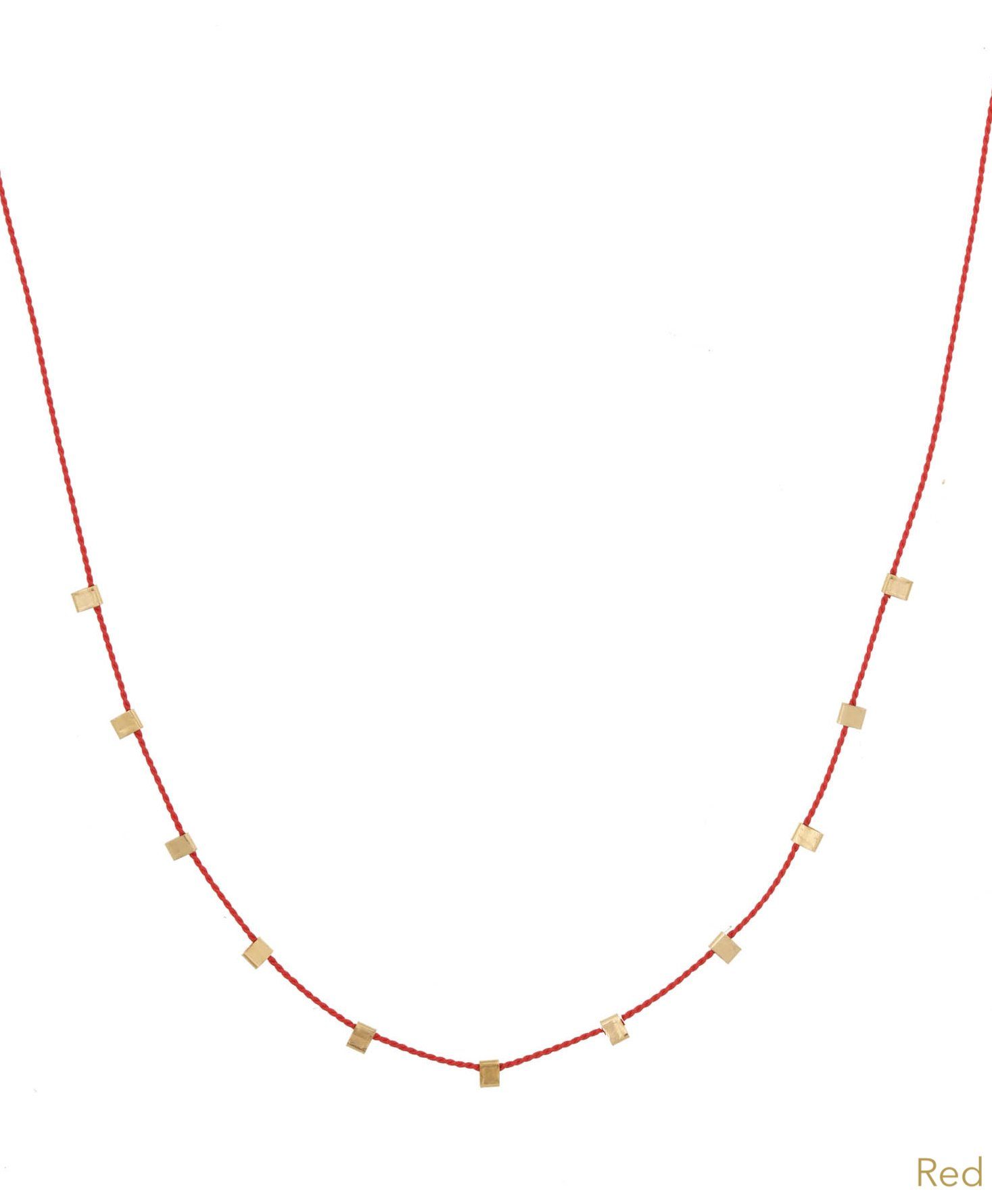 Hilo Necklace by KOZAKH. A 16 inch long natural silk thread necklace, embellished with 14K Gold Filled square cut metals.