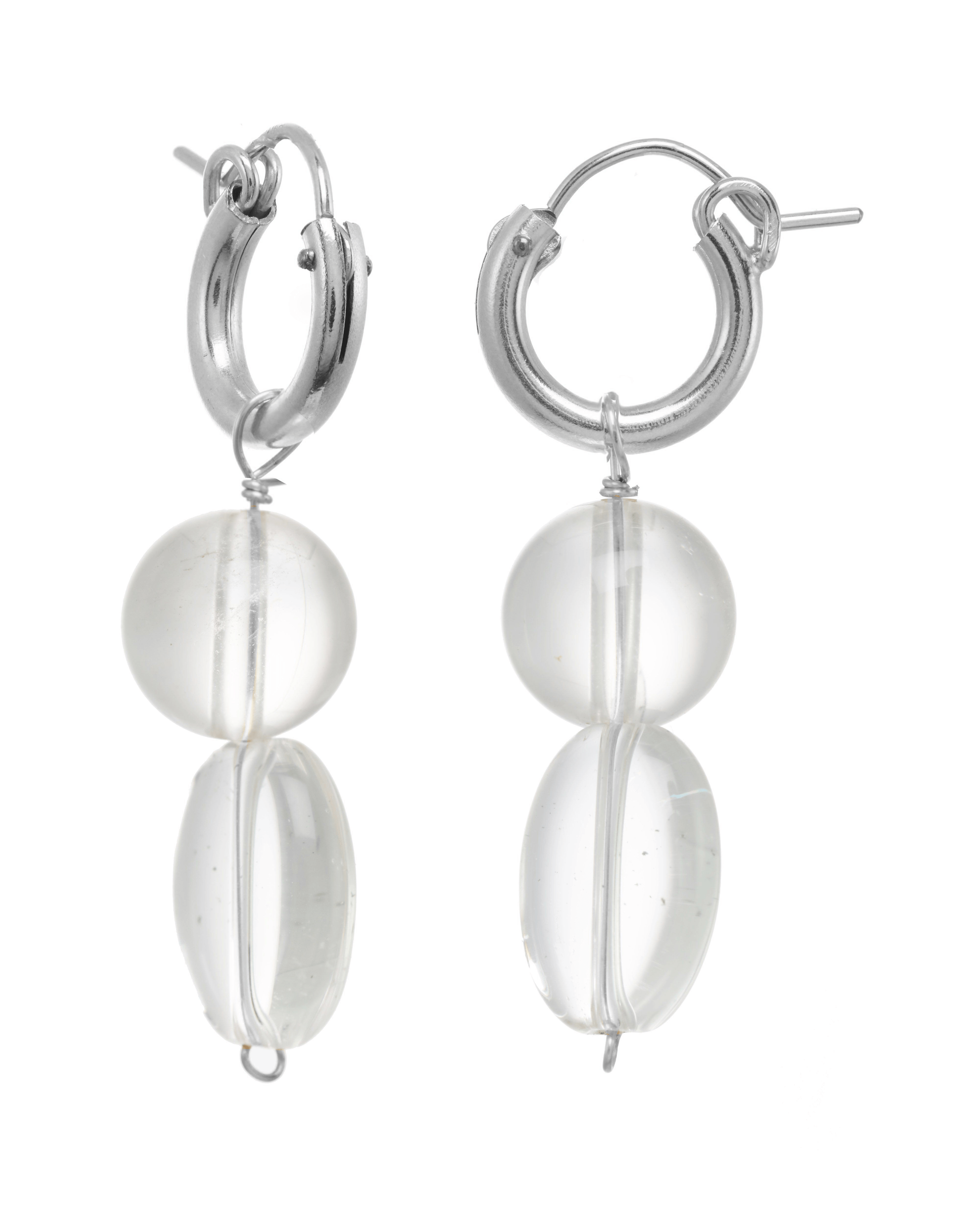 Lai Hoops Earrings by KOZAKH. 12mm snap closure hoop earrings, crafted in Sterling Silver, featuring Crystal Quartz.