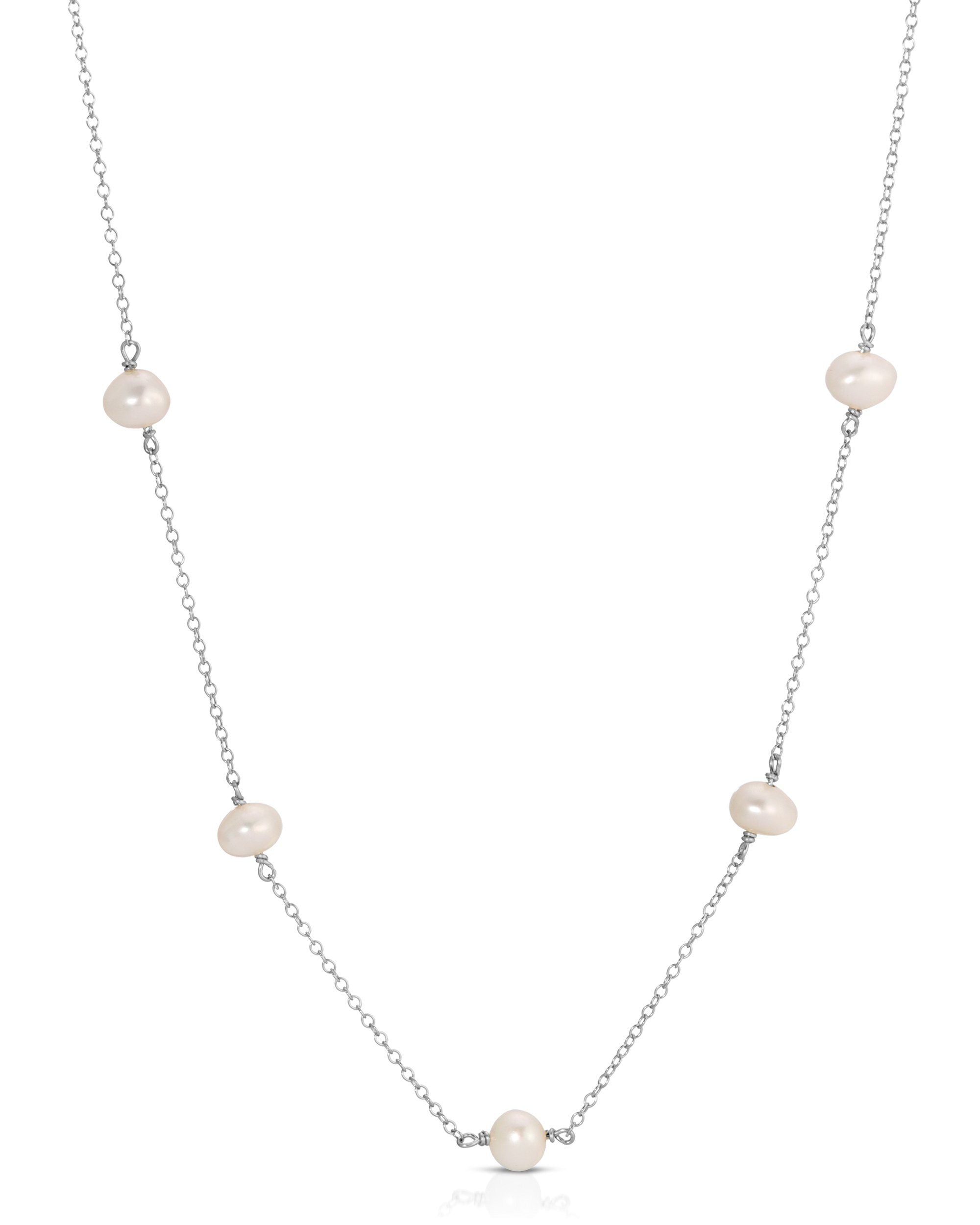 Lajos Necklace by KOZAKH. A 16 to 18 inch adjustable length necklace, crafted in Sterling Silver, featuring irregular white freshwater Pearls.