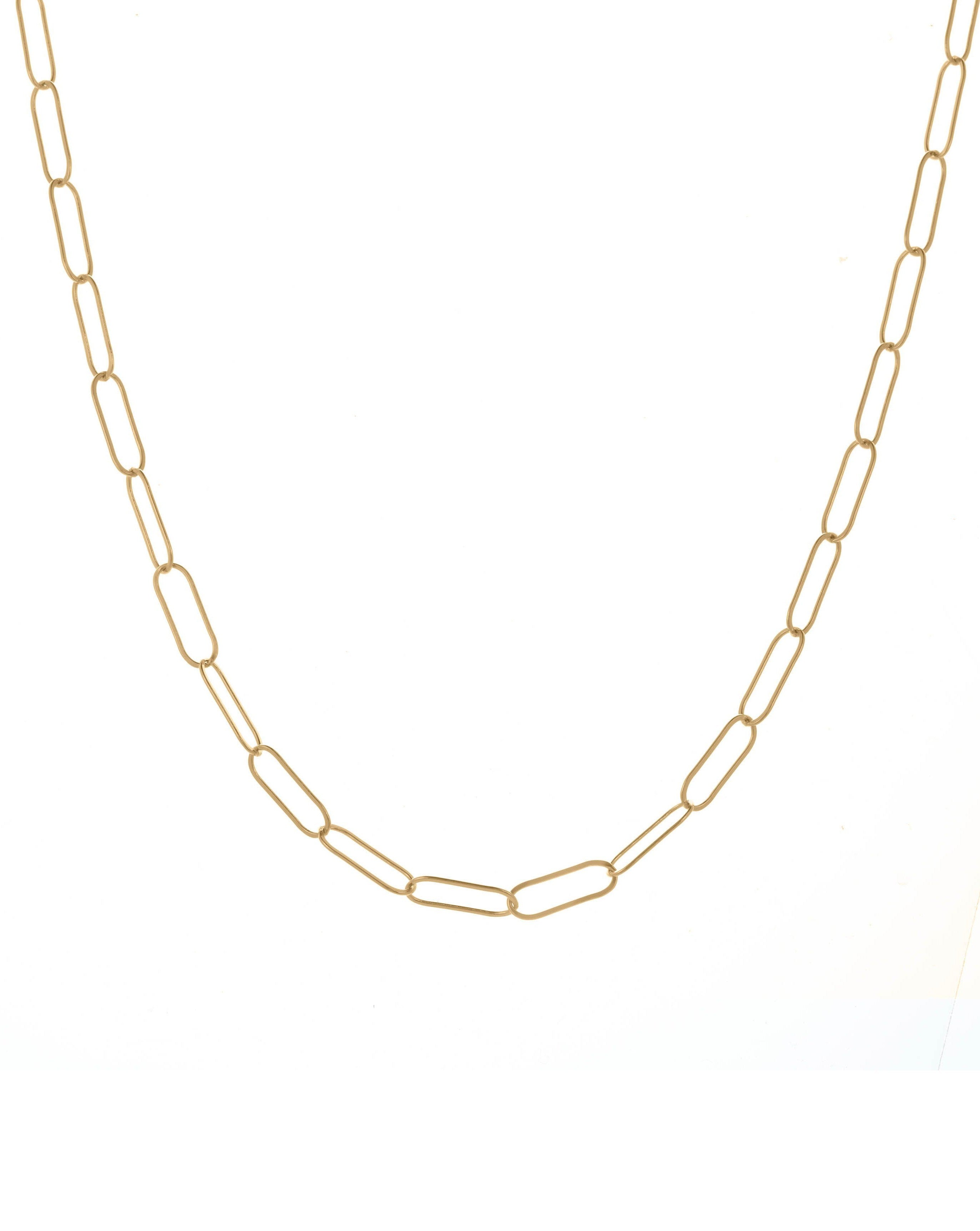 Muse Chain Necklace by KOZAKH. A 14 to 16 inch adjustable length, flat oval link chain necklace, crafted in 14K Gold Filled. 