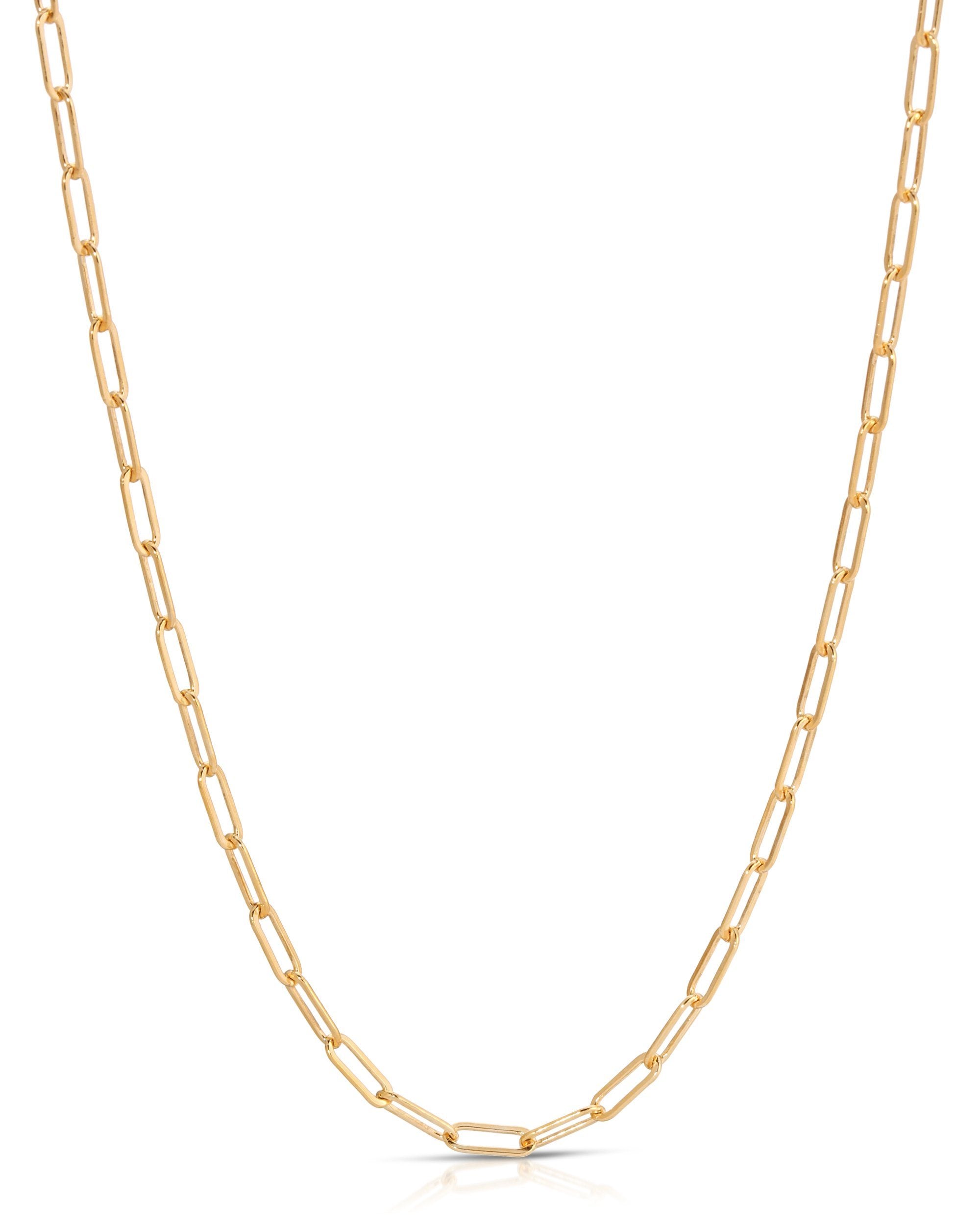 Nora Necklace by KOZAKH. A 14 to 16 inch adjustable length, thin flat link paperclip style chain necklace, crafted in 14K Gold Filled.