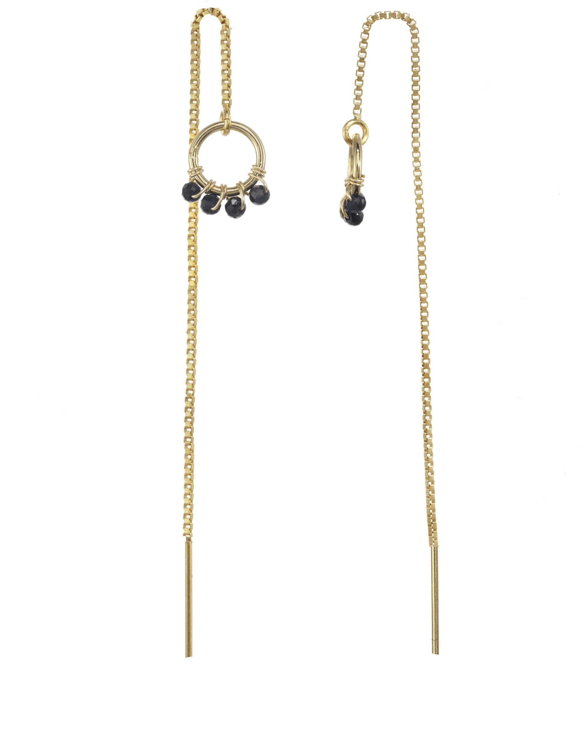 Onda Threader Earrings by KOZAKH. Box chain threader style earrings, crafted in 14K Gold Filled, featuring 2mm faceted gems.