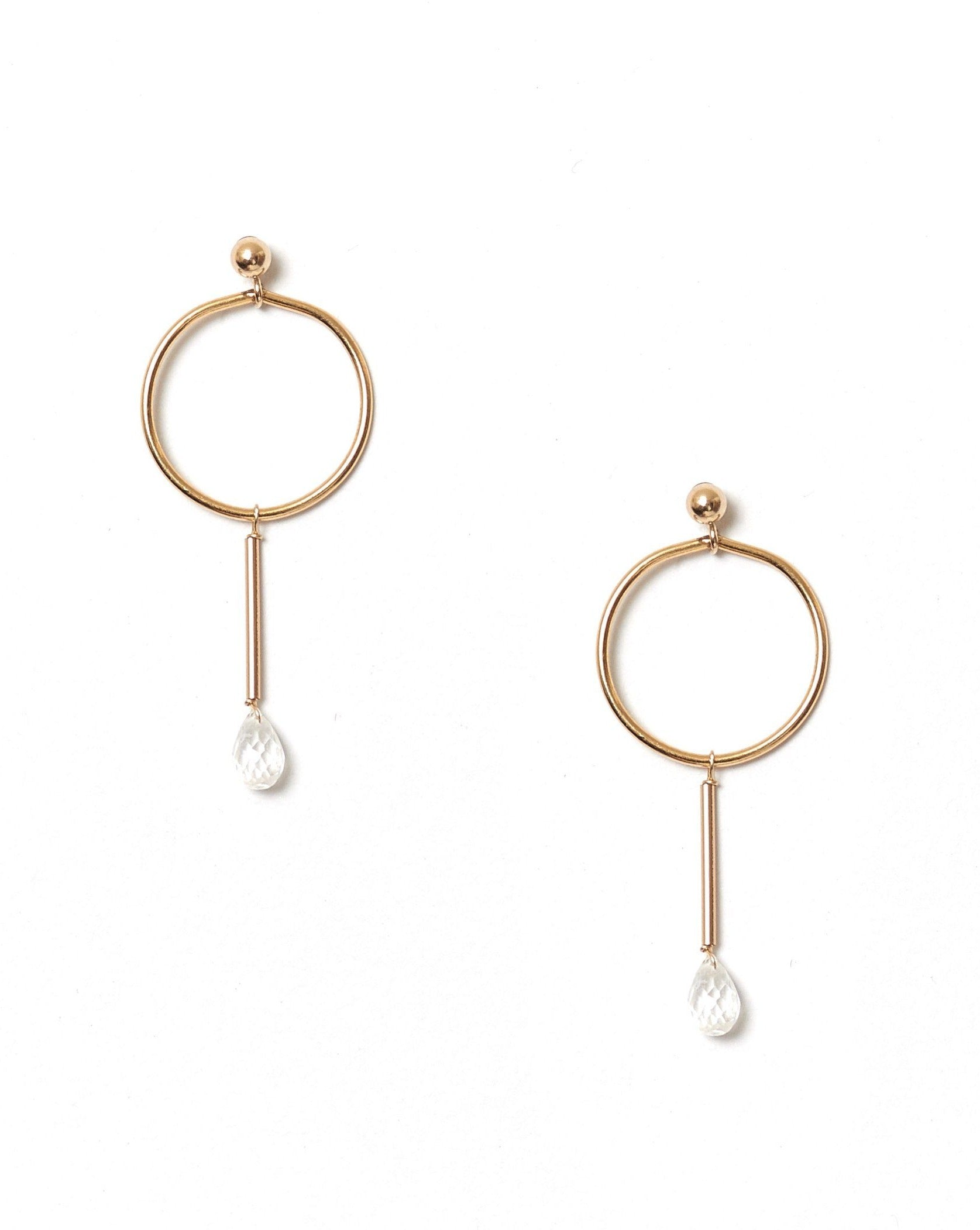 Osea Earrings by KOZAKH. Ball stud drop earrings in 14K Gold Filled, featuring a faceted Moonstone droplet.