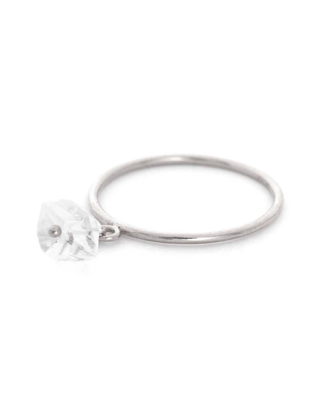 Petal Ring by KOZAKH. A 1mm band crafted in Sterling Silver, featuring a Herkimer Diamond charm.