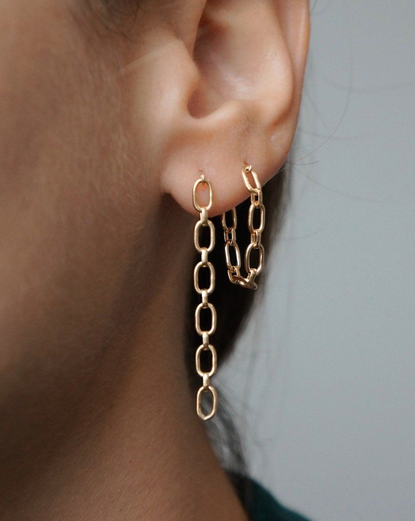 Sita Earrings by KOZAKH. Chain dangling earrings in 14K Gold Filled.