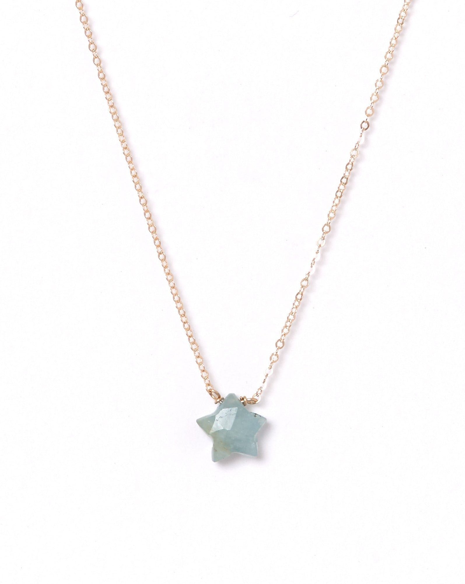 Star Necklace by KOZAKH. A 16 to 18 inch adjustable length necklace, crafted in 14K Gold Filled, featuring an Amazonite star charm.